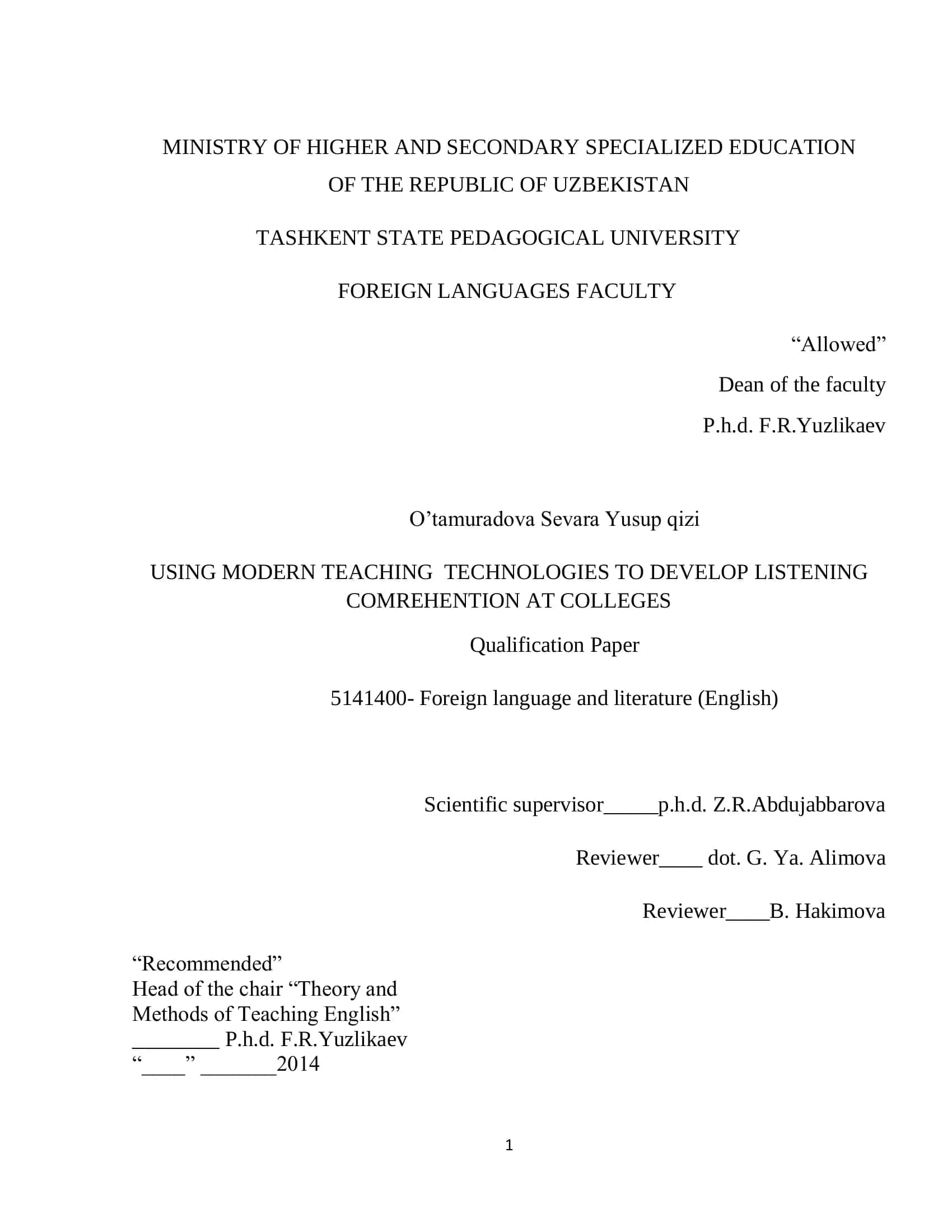 USING MODERN TEACHING TECHNOLOGIES TO DEVELOP LISTENING COMPREHENTION AT COLLEGES 1