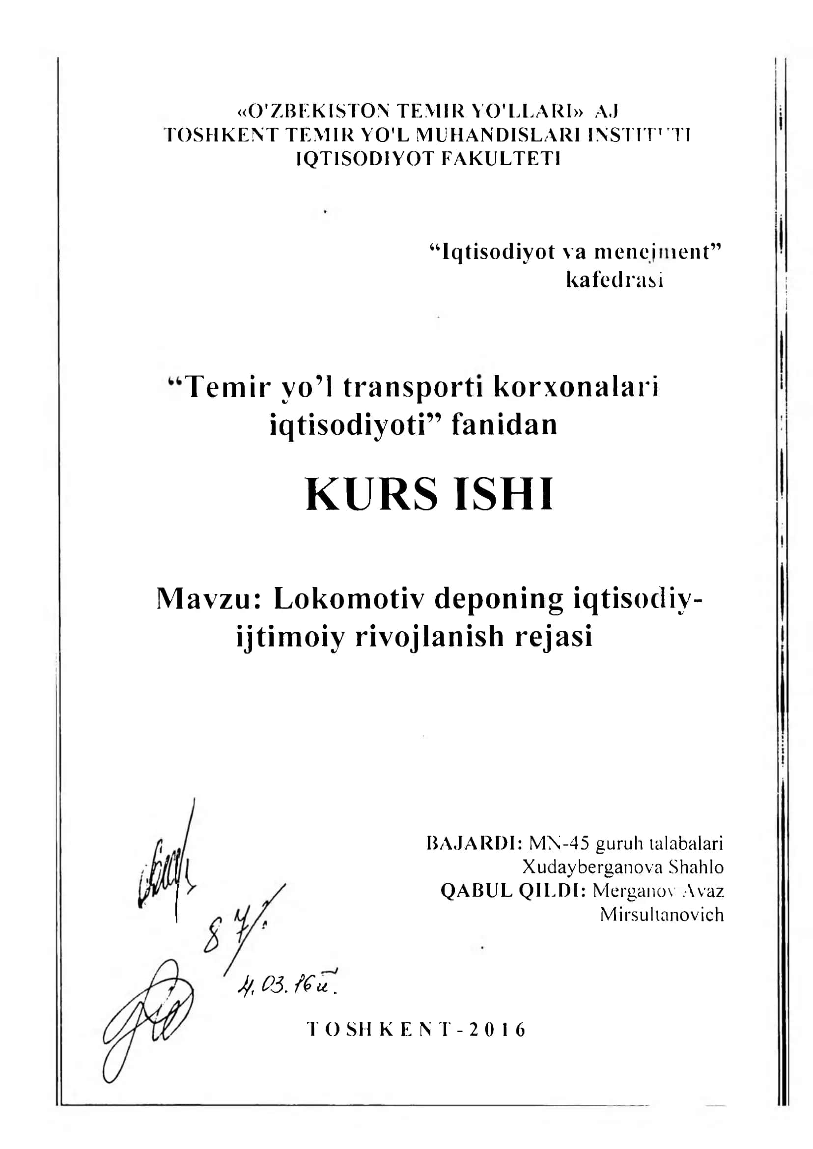 Lokomotiv deponing iqtisodiy-ijtimoiy rivojlanish rejasi 1