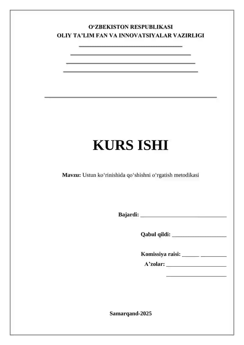 Ustun ko‘rinishida qo‘shishni o‘rgatish metodikasi