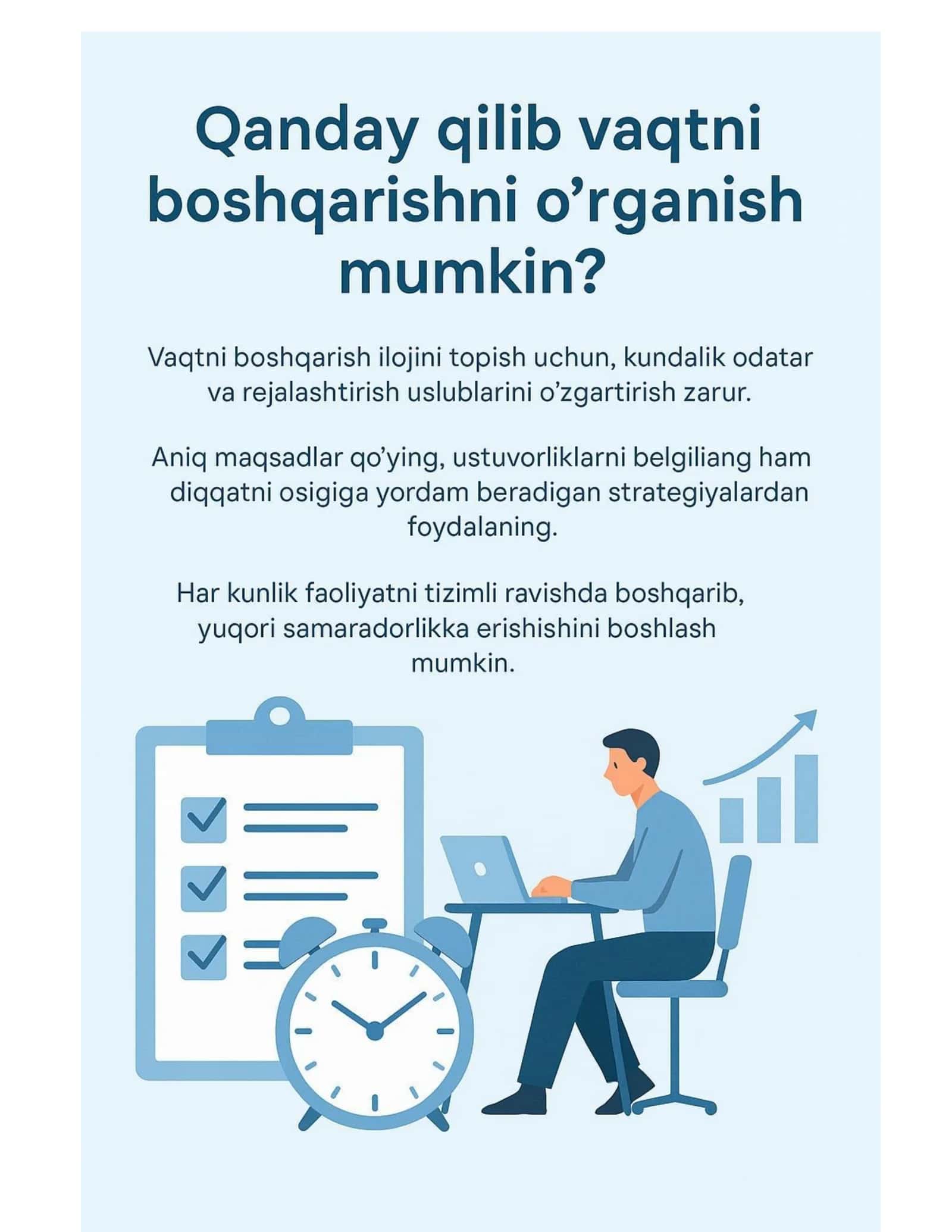 Vaqtingizning egasi bo'ling: Kuningizni 2 baravar samarali qilish sirlari! 1
