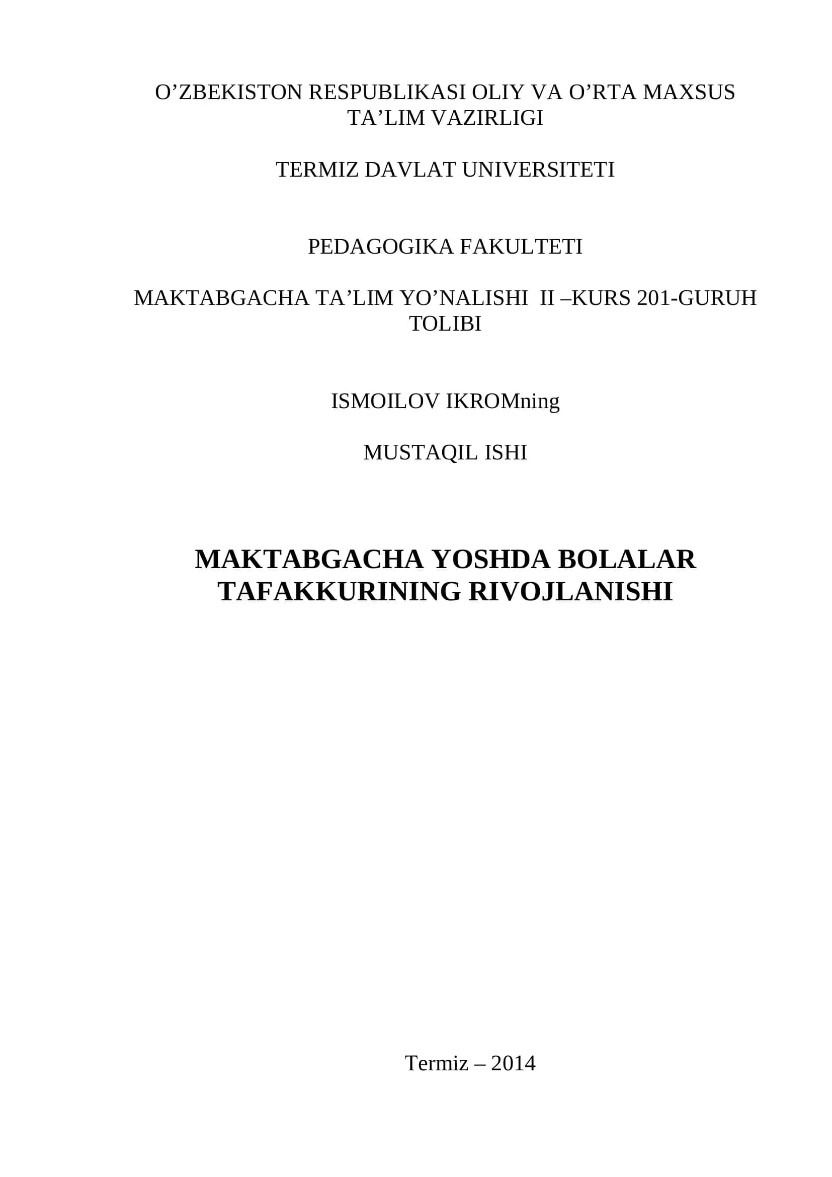 Maktabgacha Yoshda Bolalar Tafakkurining Rivojlanishi 1