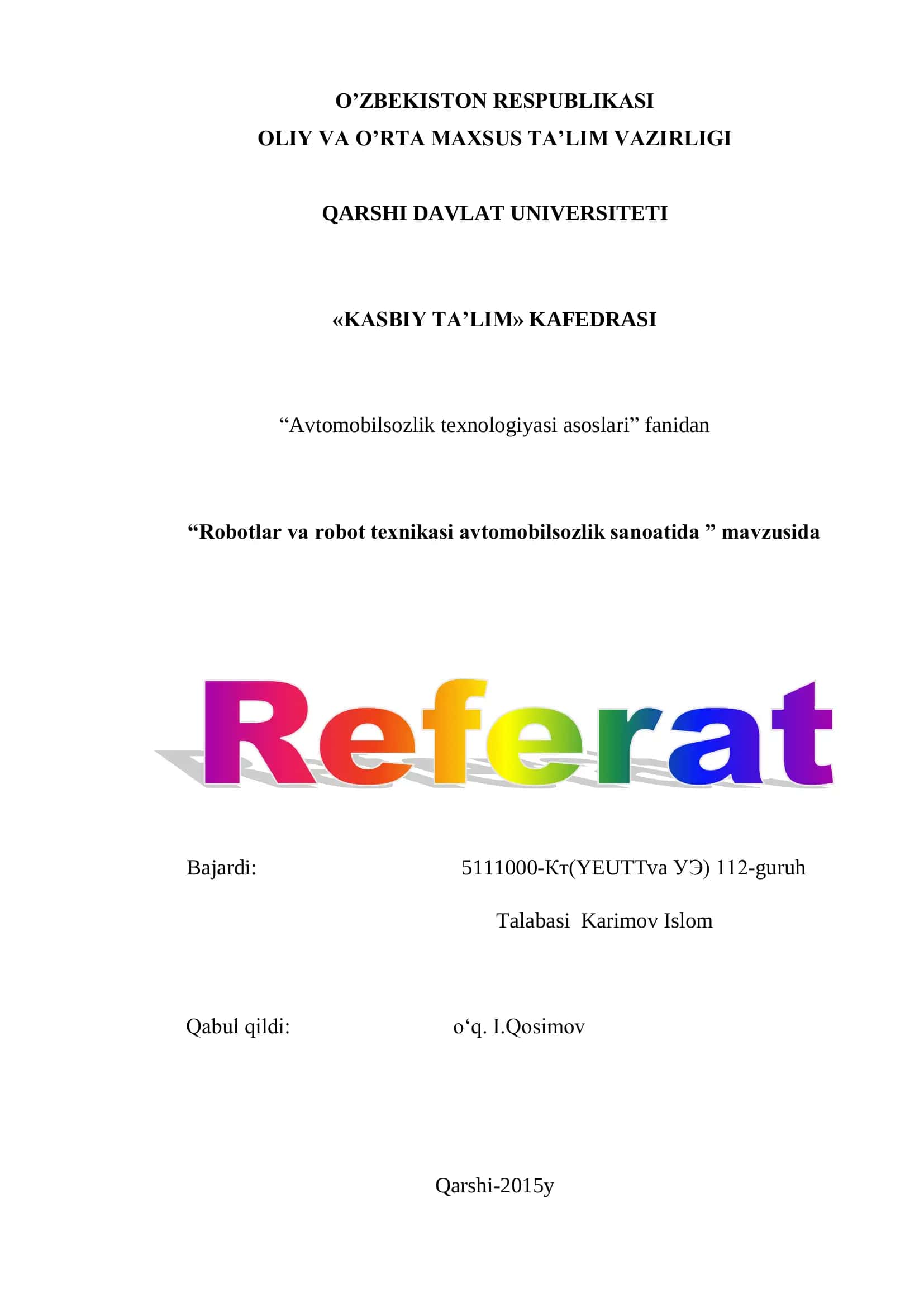 Аvtomobilsozlik texnologiyasi asoslari 1