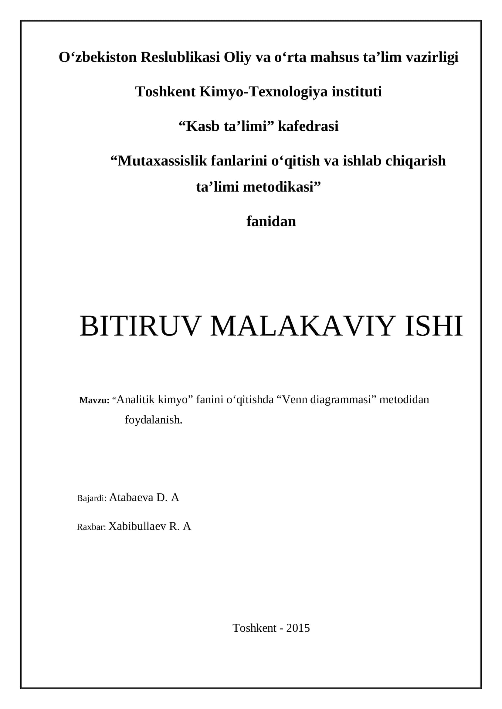 Mutaxassislik fanlarini o‘qitish va ishlab chiqarish ta’limi metodikasi 1