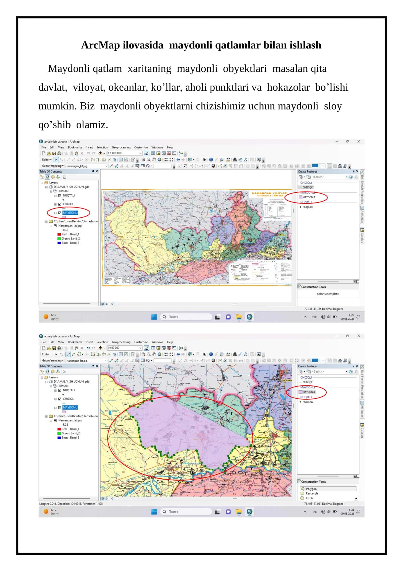 ArcMap ilovasida maydonli qatlamlar bilan ishlash 1