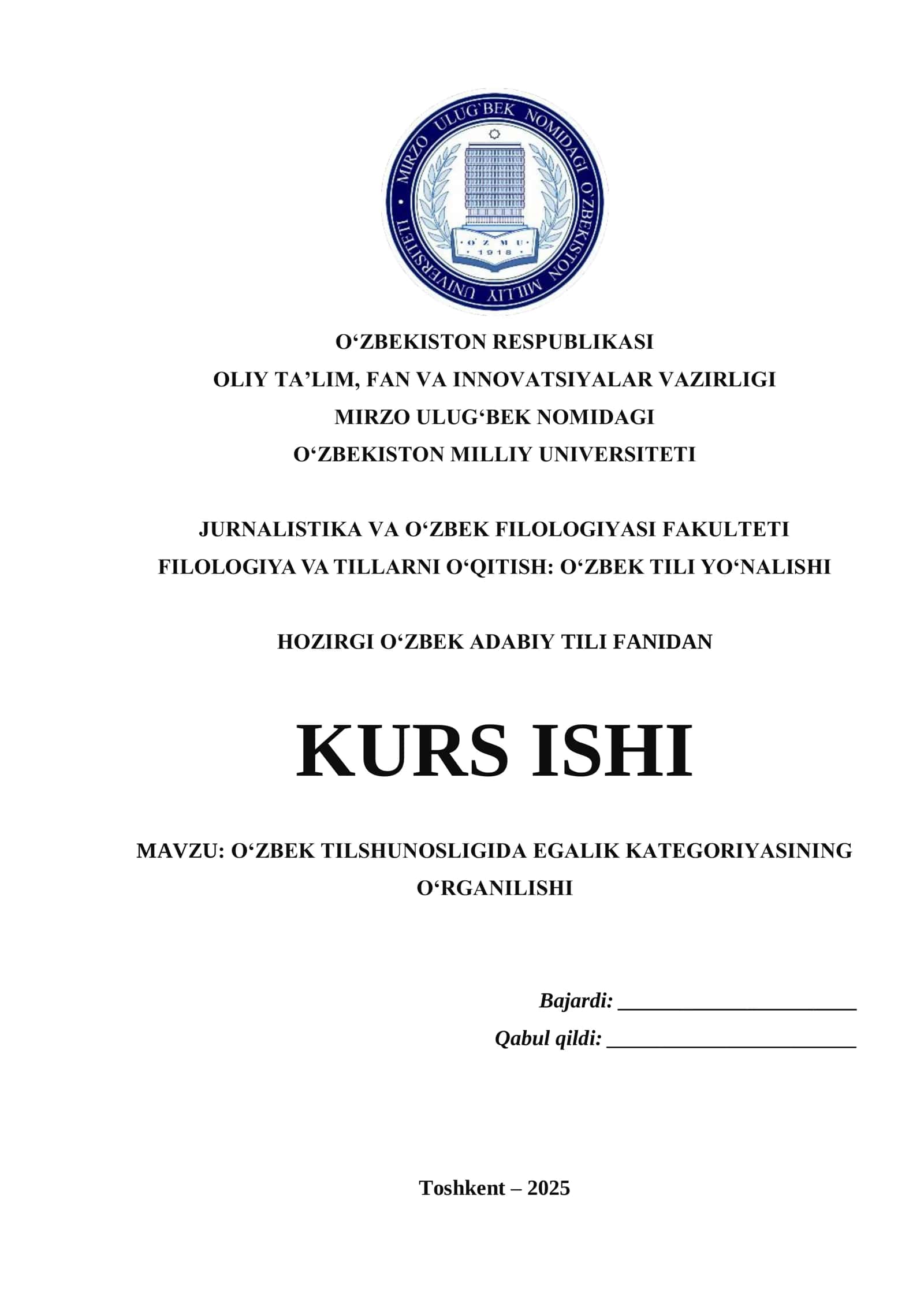 O‘ZBEK TILSHUNOSLIGIDA EGALIK KATEGORIYASINING O‘RGANILISHI 1