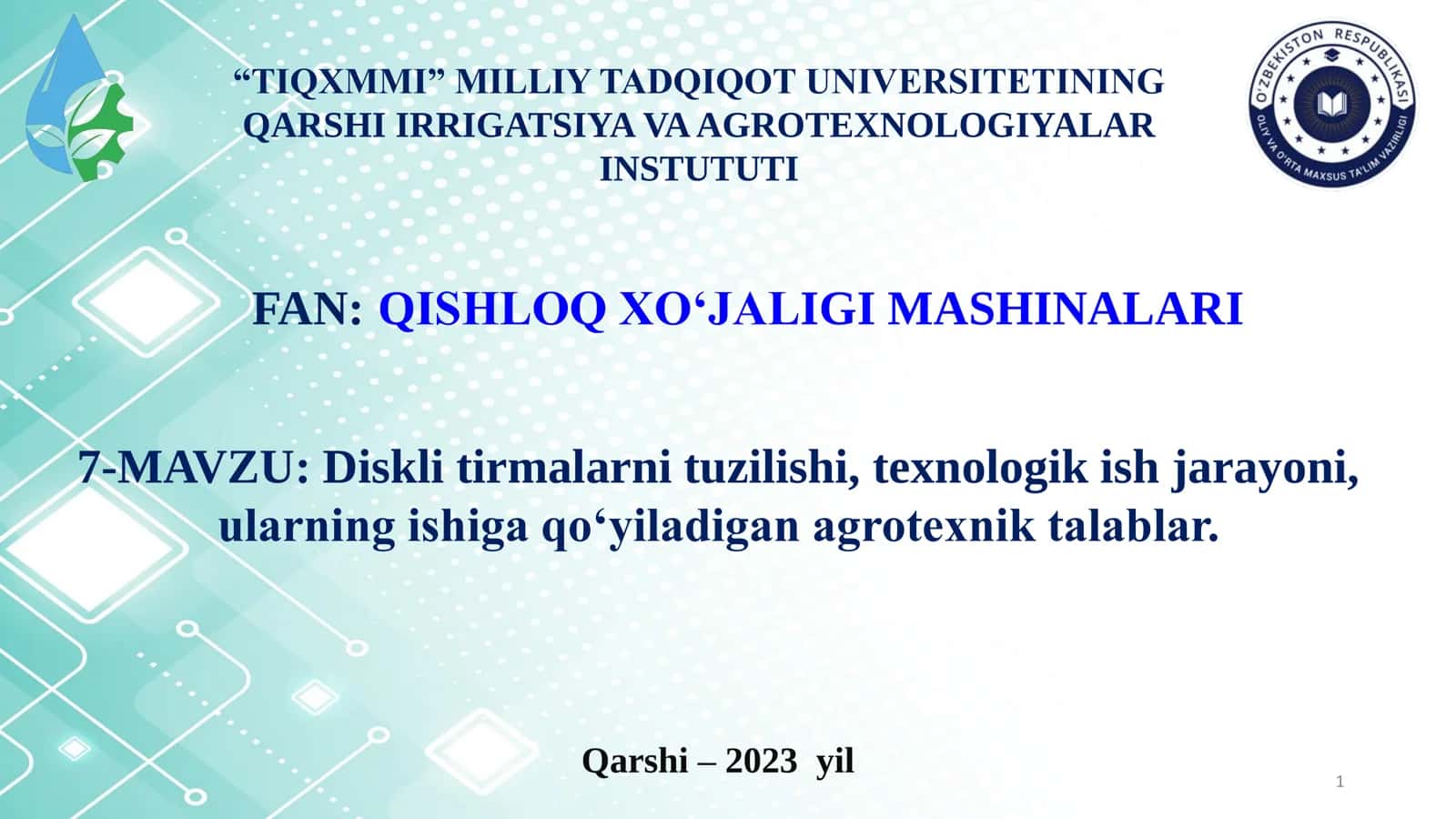 Diskli tirmalarni tuzilishi, texnologik ish jarayoni, ularning ishiga qo‘yiladigan agrotexnik talablar 1