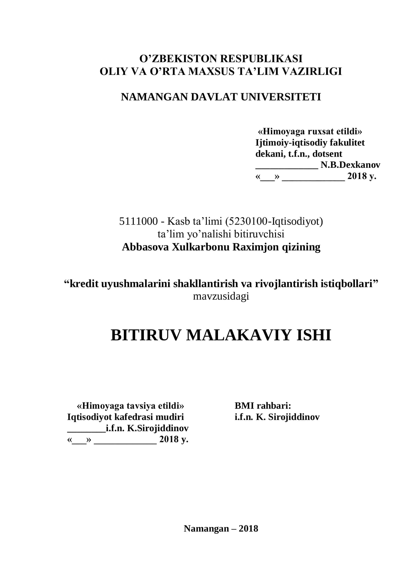 Kredit uyushmalarini shakllantirish va rivojlantirish istiqbollari 1