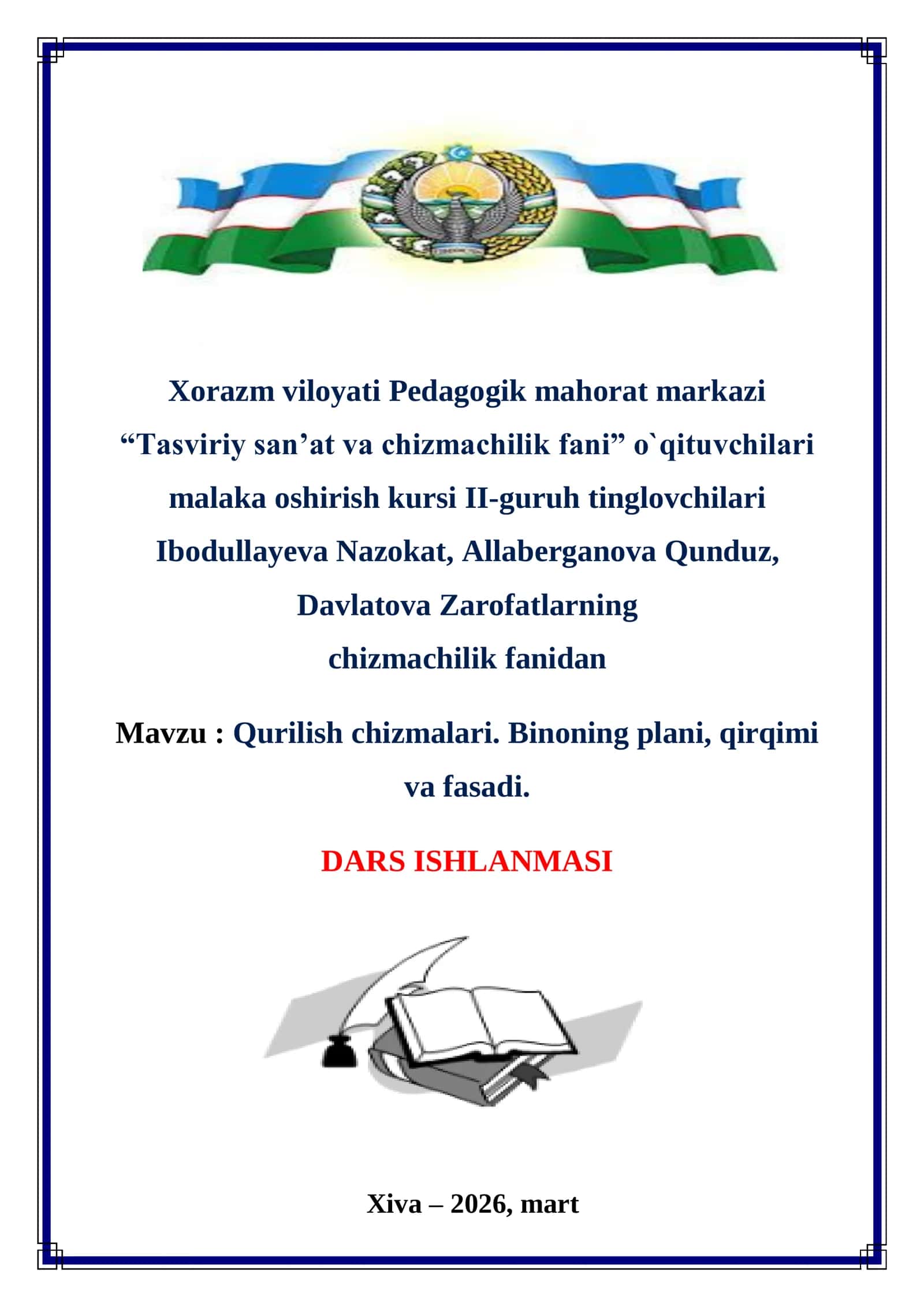 Qurilish chizmalari. Binoning plani, qirqimi va fasadi 1