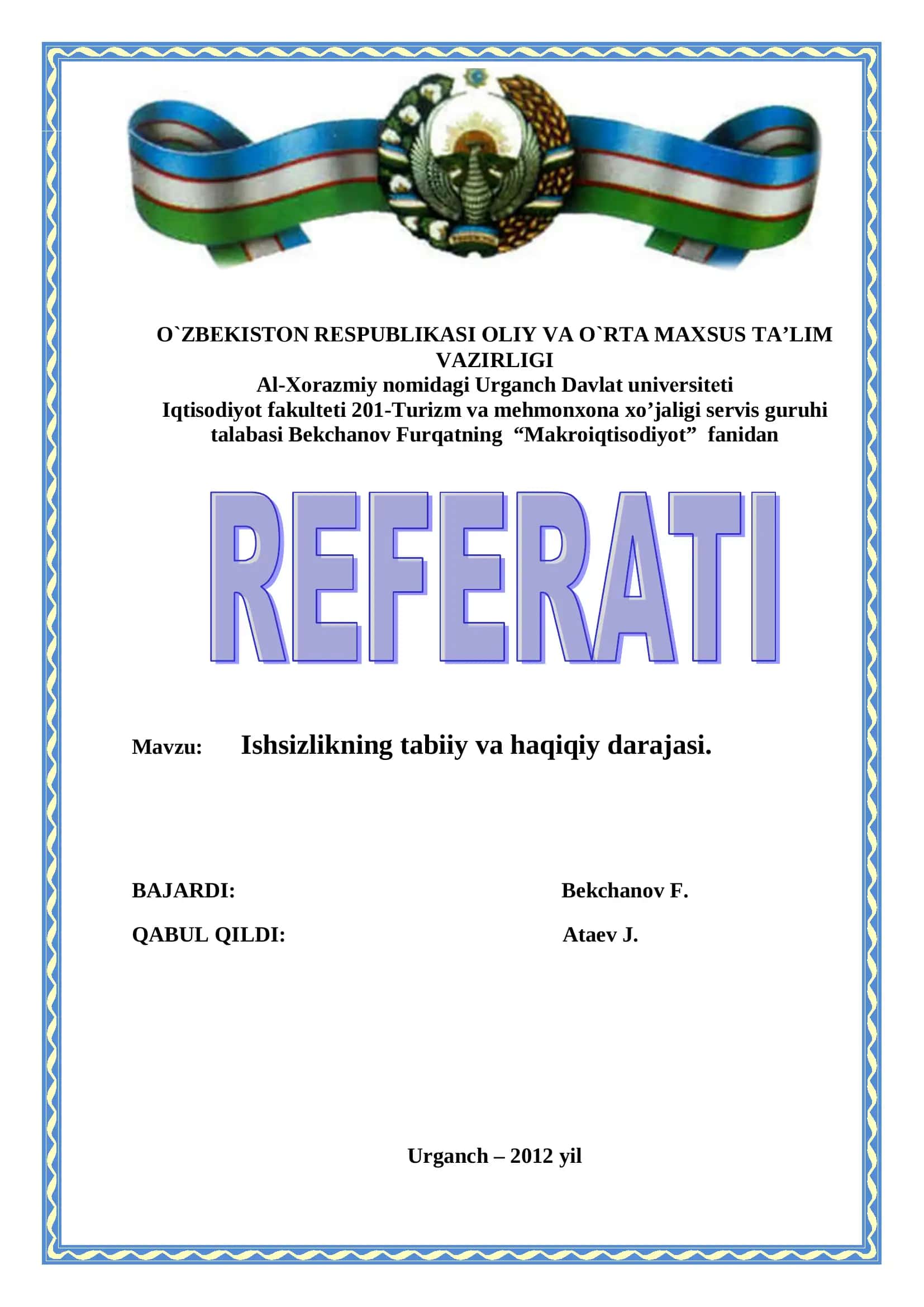 Ishsizlikning tabiiy va haqiqiy darajasi 1