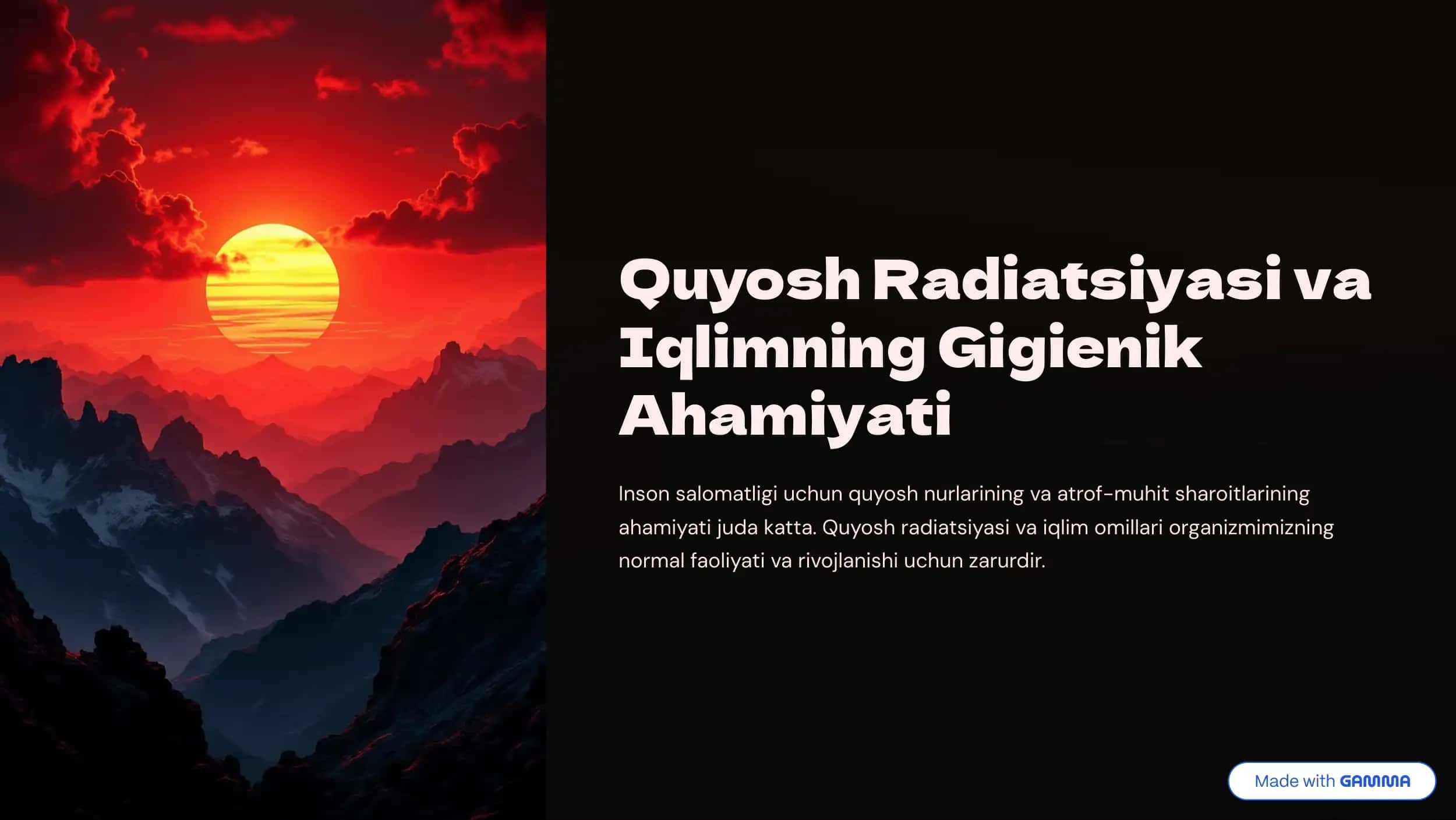 Quyosh Radiatsiyasi va Iqlimning Gigienik Ahamiyati 1