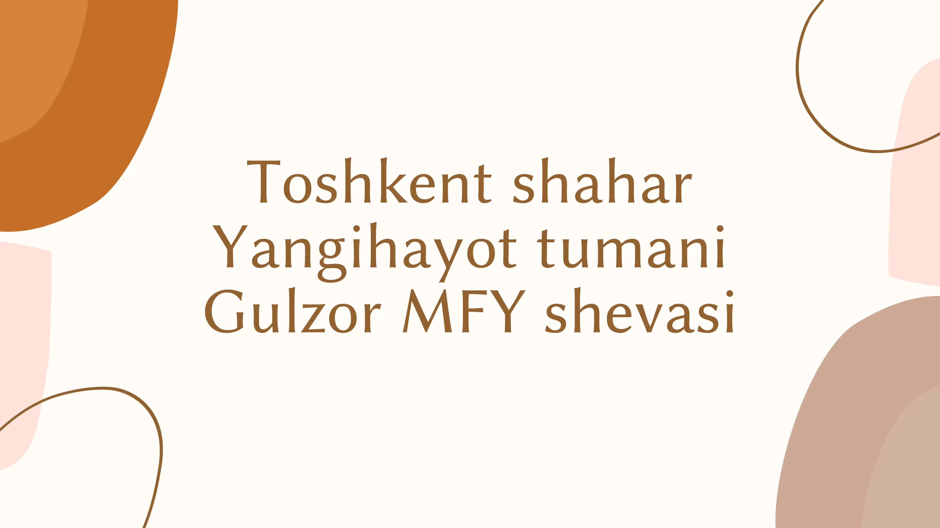 Toshkent shahar Yangihayot tumani Gulzor MFY shevasi 1