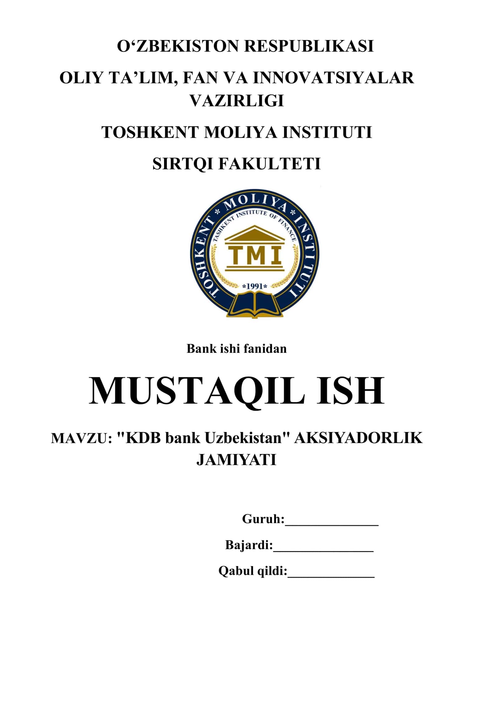 "KDB bank Uzbekistan" AKSIYADORLIK JAMIYATI 1