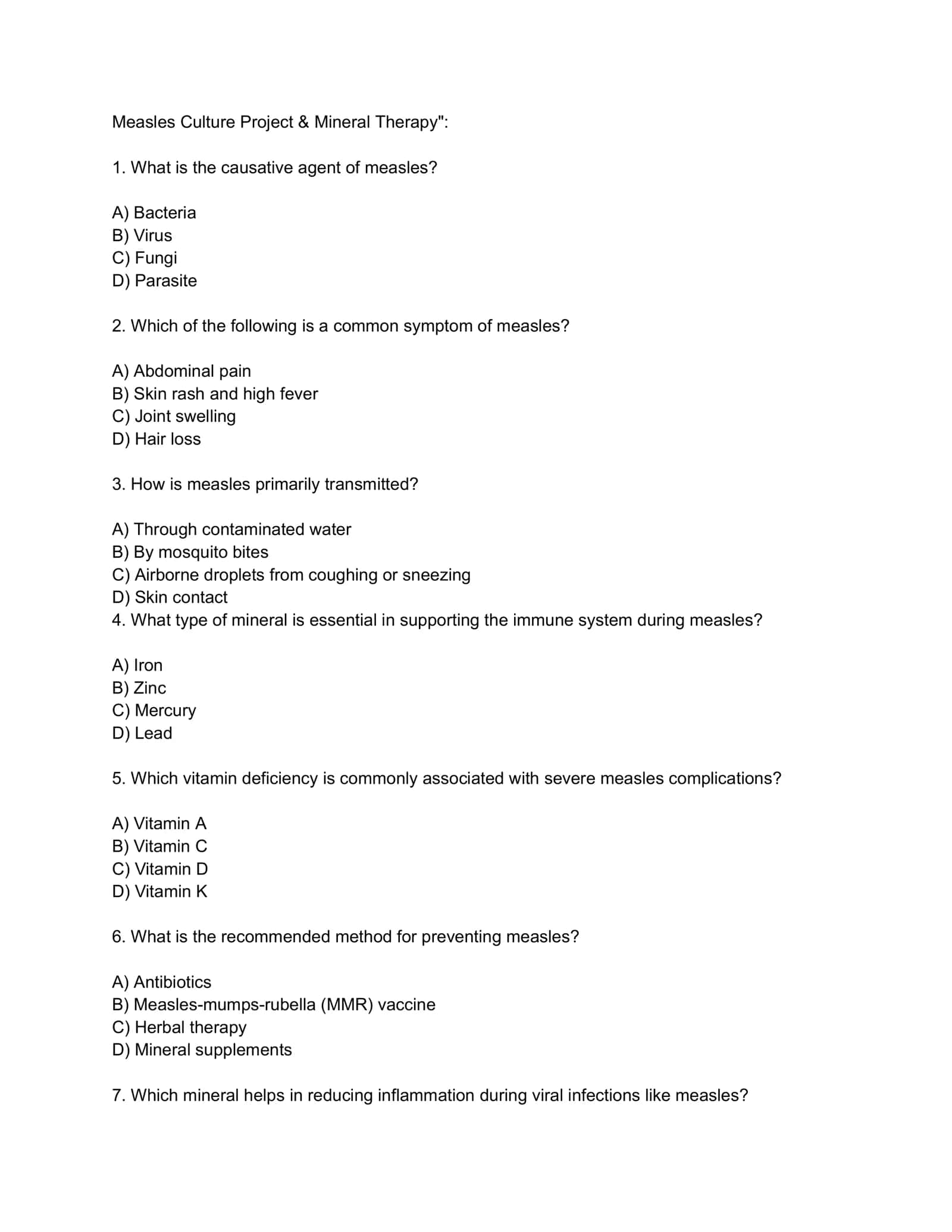 Measles Culture Project & Mineral Therapy 1