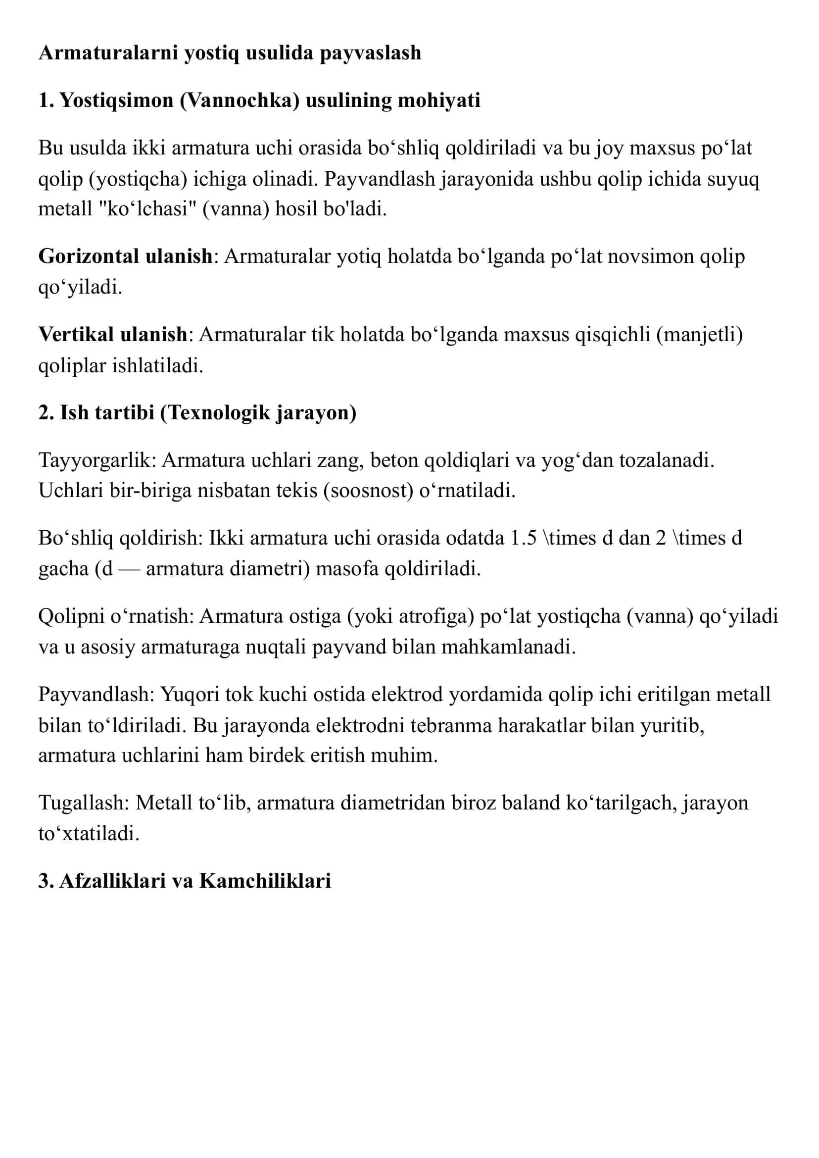 Yostiqsimon (Vannochka) usuli 1