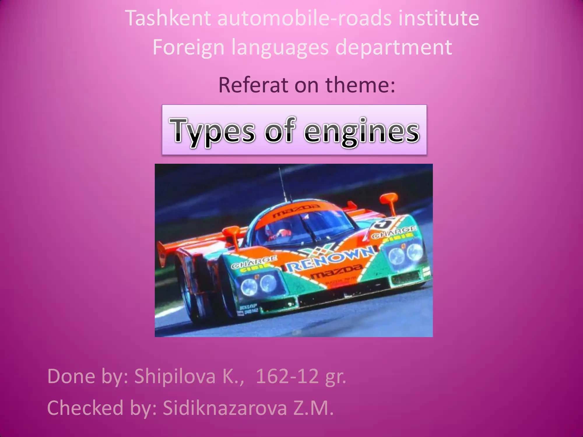 Referat on Theme: Car Engines 1