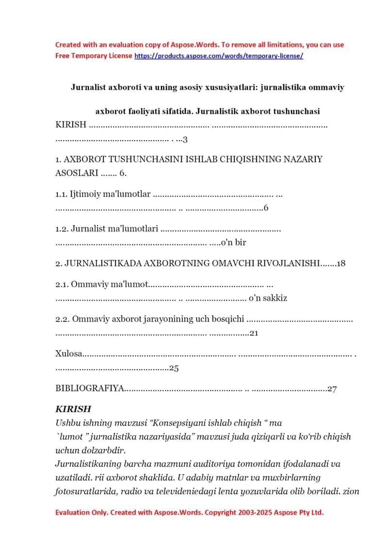 Jurnalist axboroti va uning asosiy xususiyatlari jurnalistika ommaviy axborot faoliyati sifatida. Jurnalistik axborot tushunchasi 1