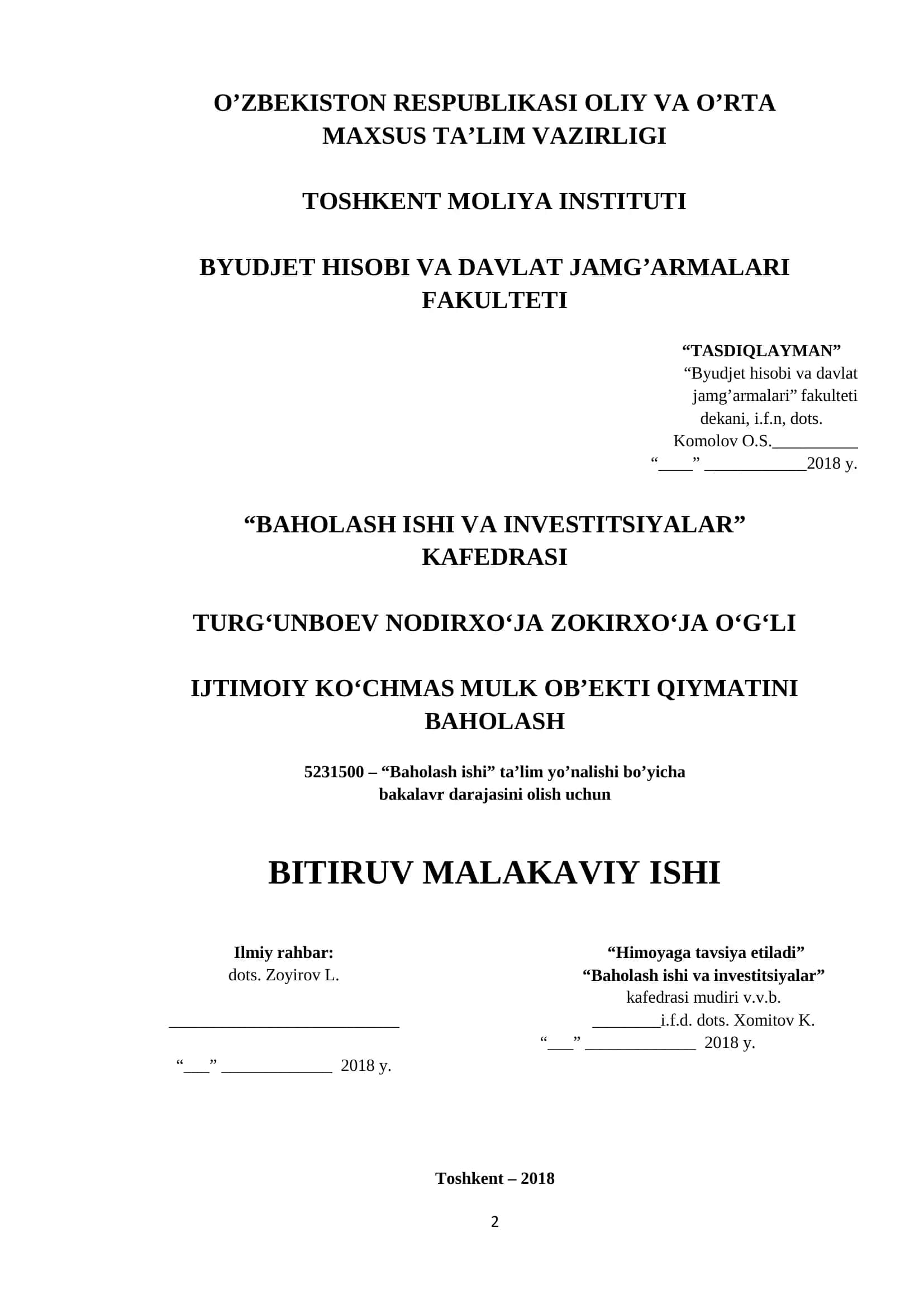 Baholash ishi va investitsiyalar 1