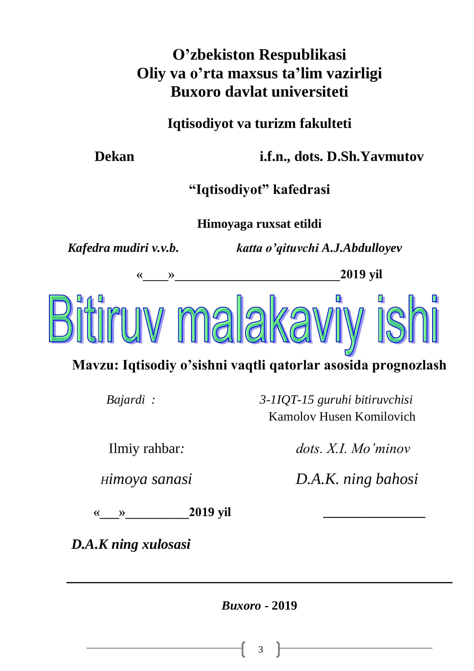 Iqtisodiy o’sishni vaqtli qatorlar asosida prognozlash 1