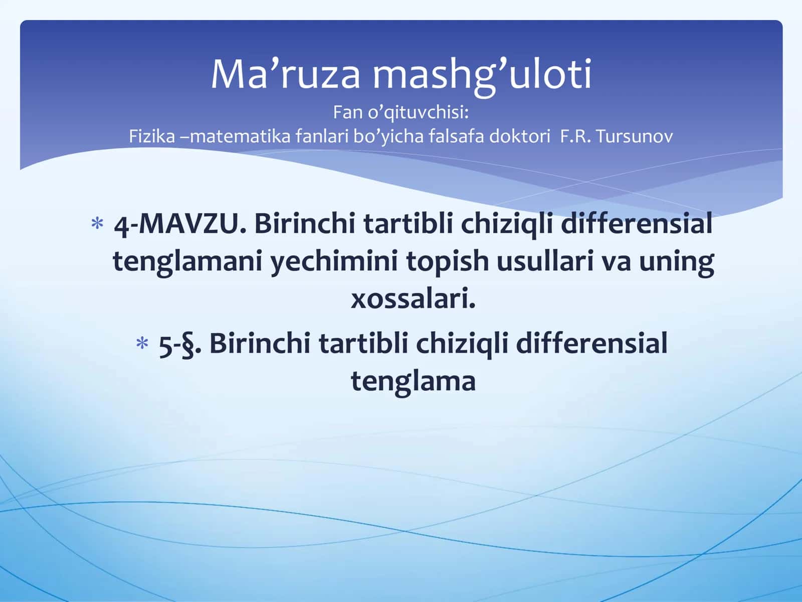 Birinchi tartibli chiziqli differensial tenglamani yechimini topish 1