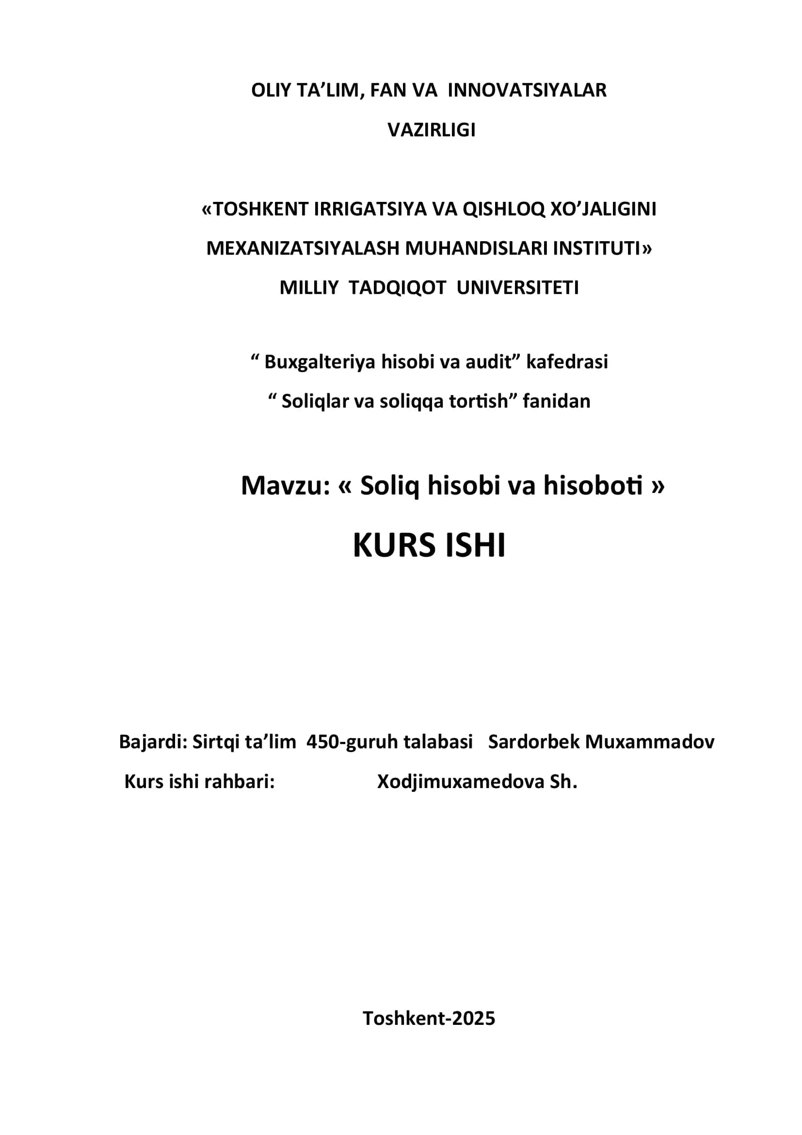 Soliq hisobi va hisoboti 1