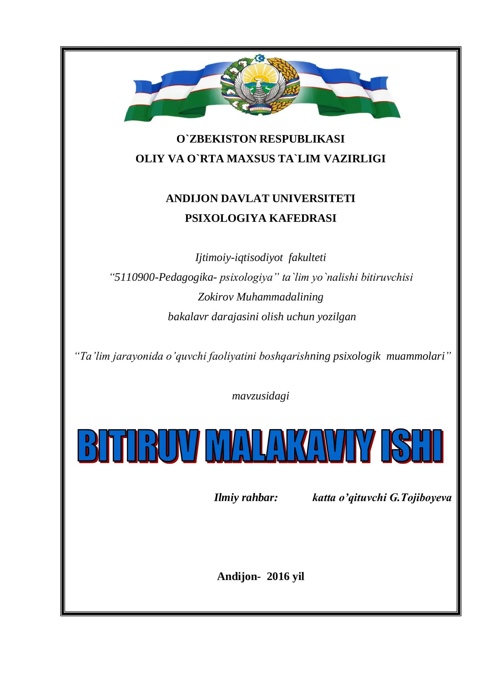 "Ta’lim jarayonida o’quvchi faoliyatini boshqarishning psixologik muammolari" 1