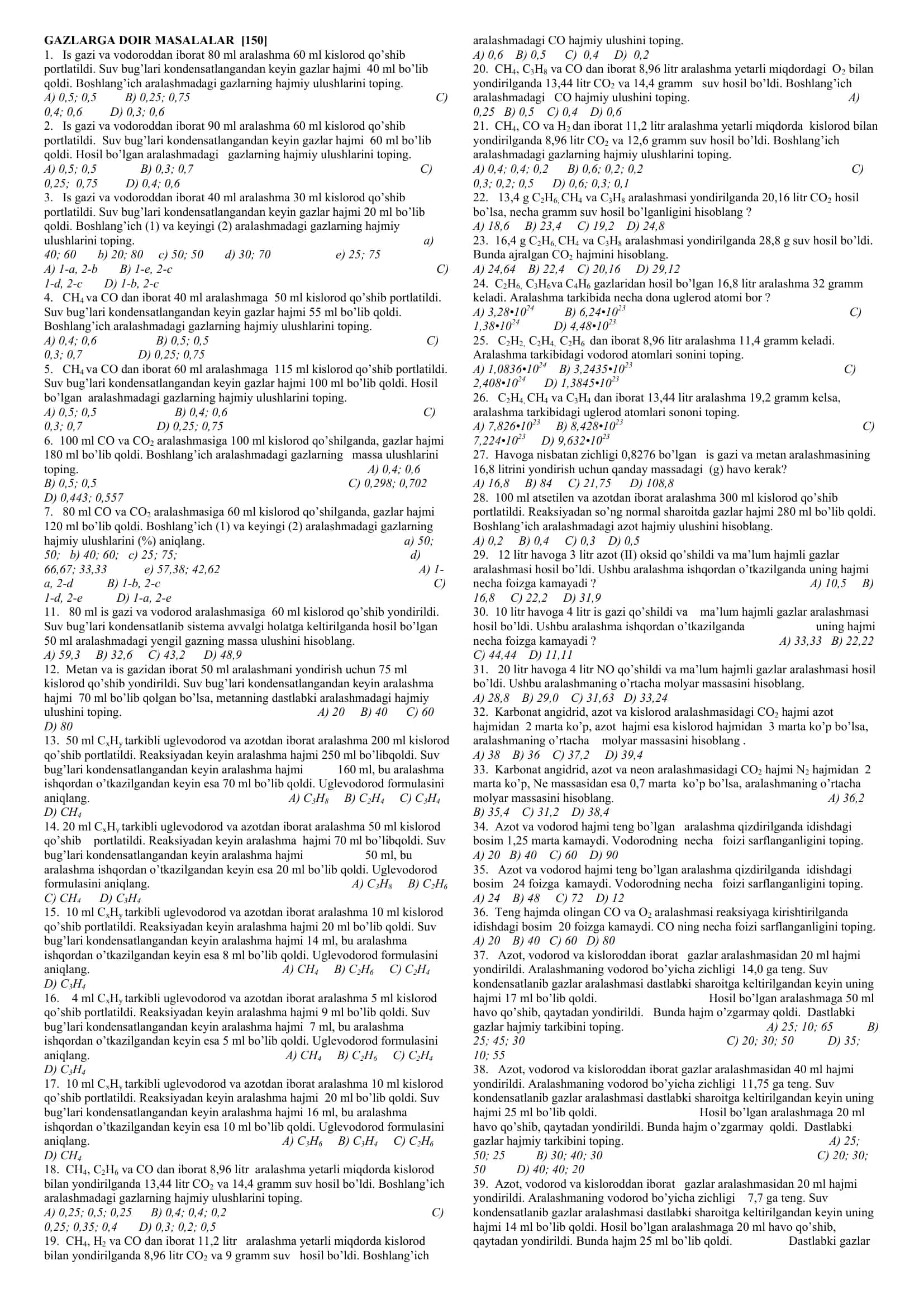 GAZLARGA DOIR MASALALAR 1