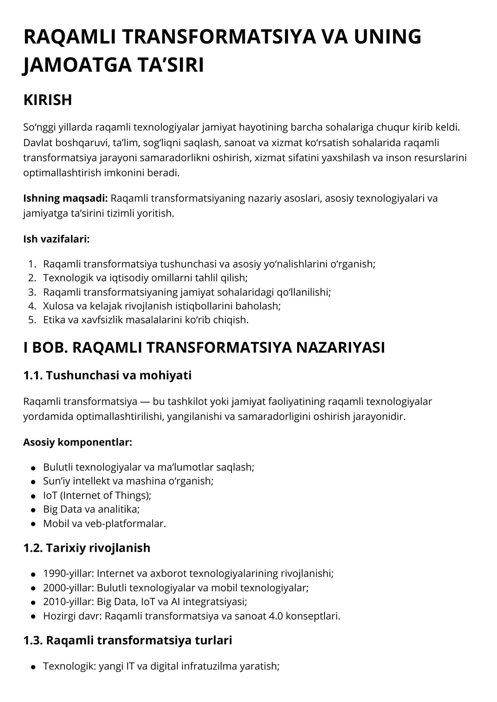 RAQAMLI TRANSFORMATSIYA VA UNING JAMOATGA TA’SIRI 1