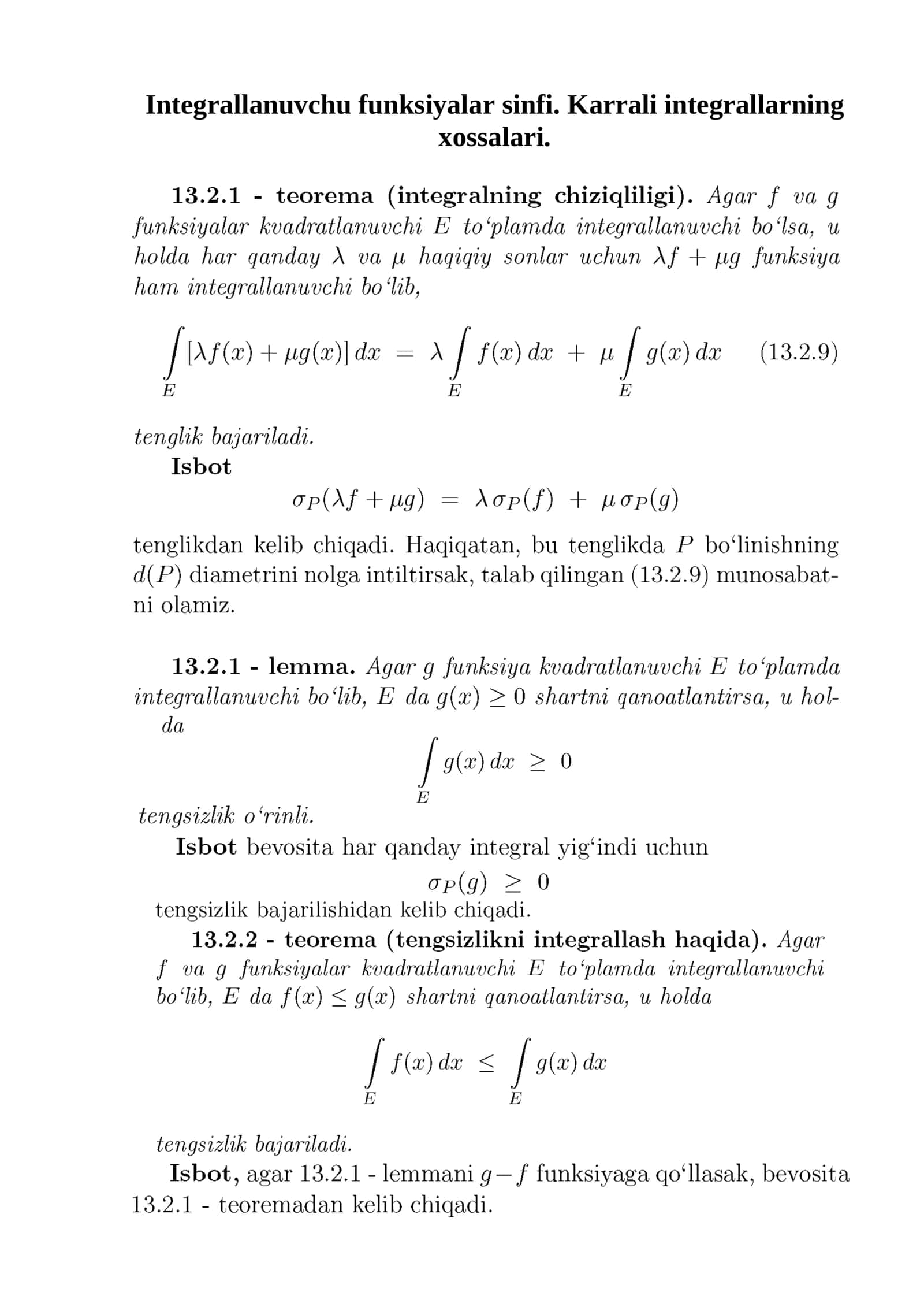 Integrallanuvchu funksiyalar sinfi 1