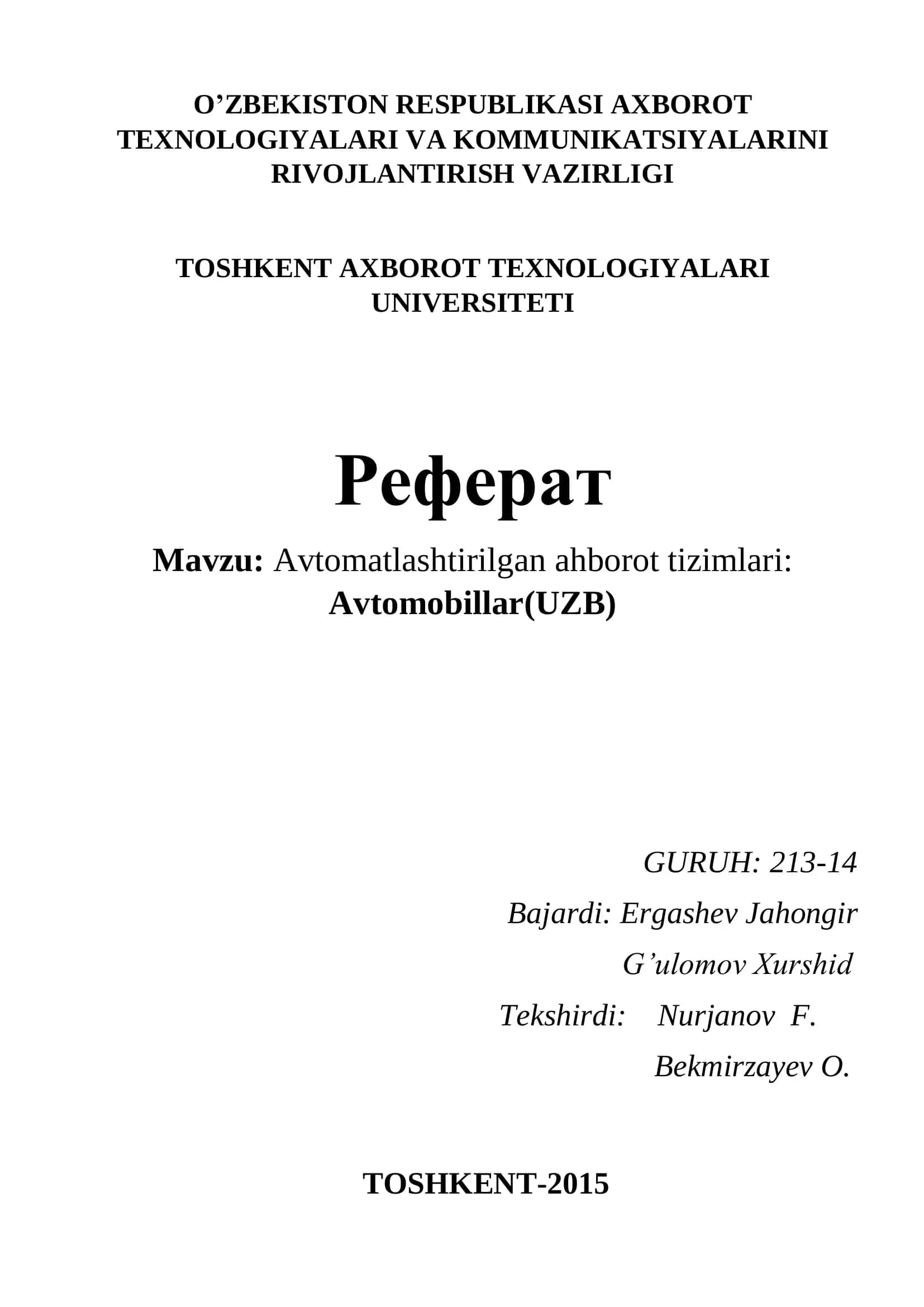 Avtomatlashtirilgan ahborot tizimlari 1