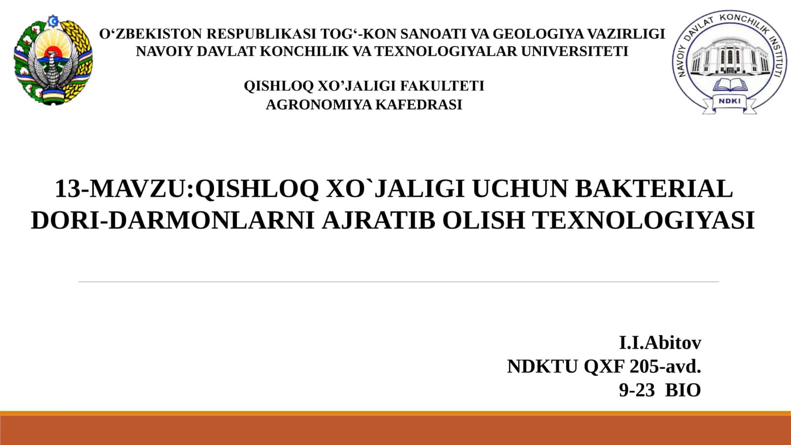 QISHLOQ XO`JALIGI UCHUN BAKTERIAL DORI-DARMONLARNI AJRATIB OLISH TEXNOLOGIYASI 1