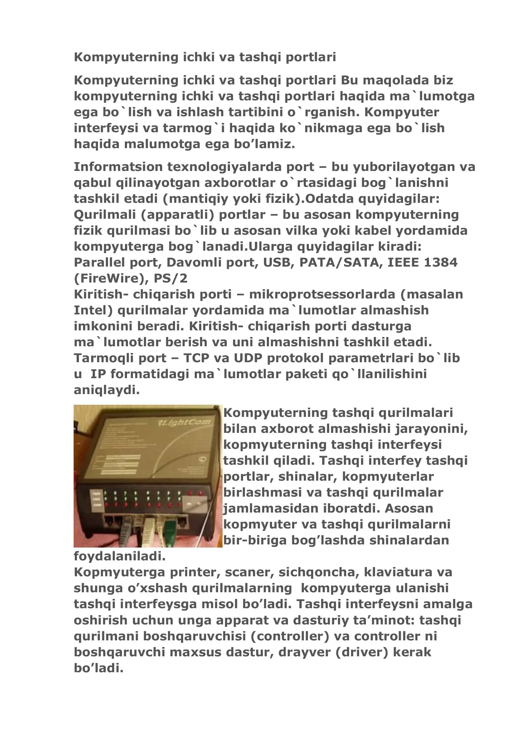 Kompyuterning ichki va tashqi portlari 1