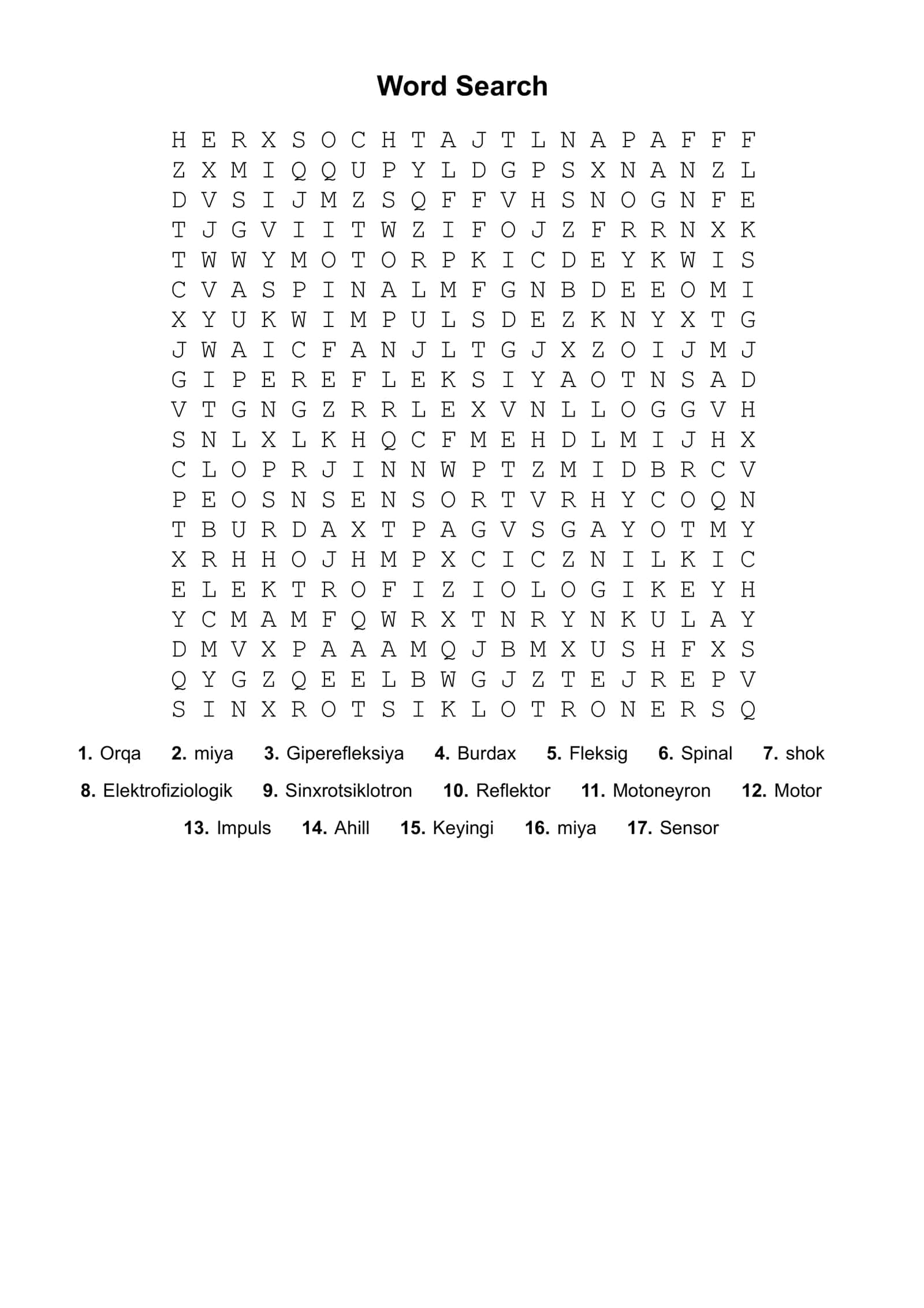 orqa miya fiziologiyasi Word Search 1