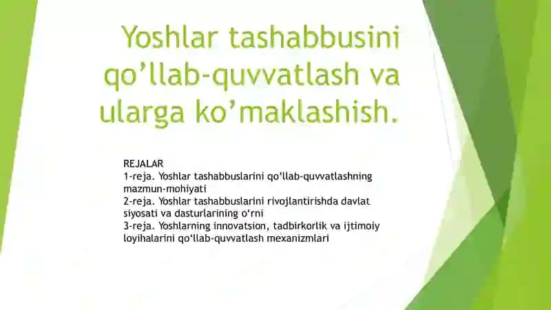 Yoshlar Tashabusuni Qolab quvatlash Taqdimot