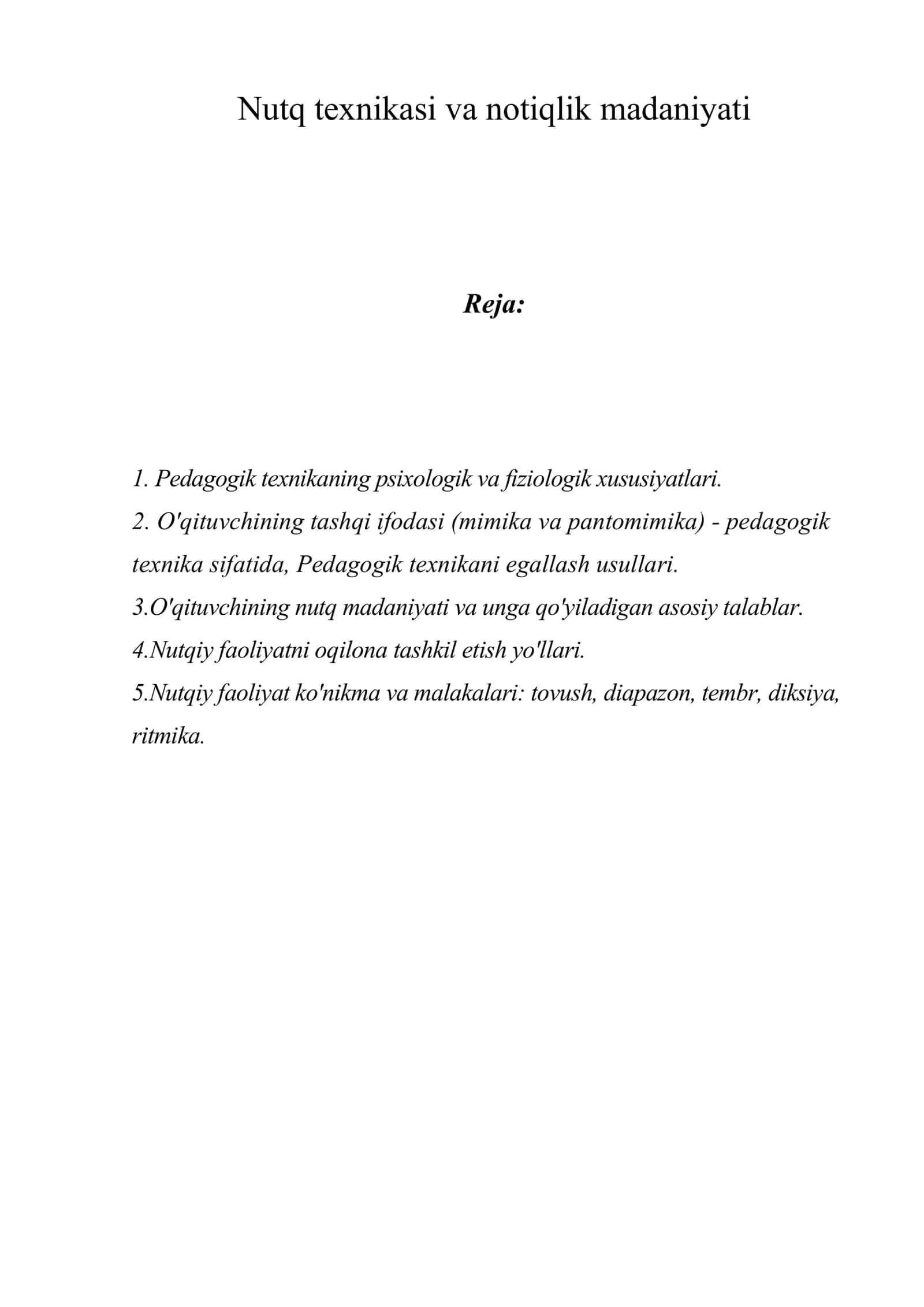 Nutq texnikasi va notiqlik madaniyati 1