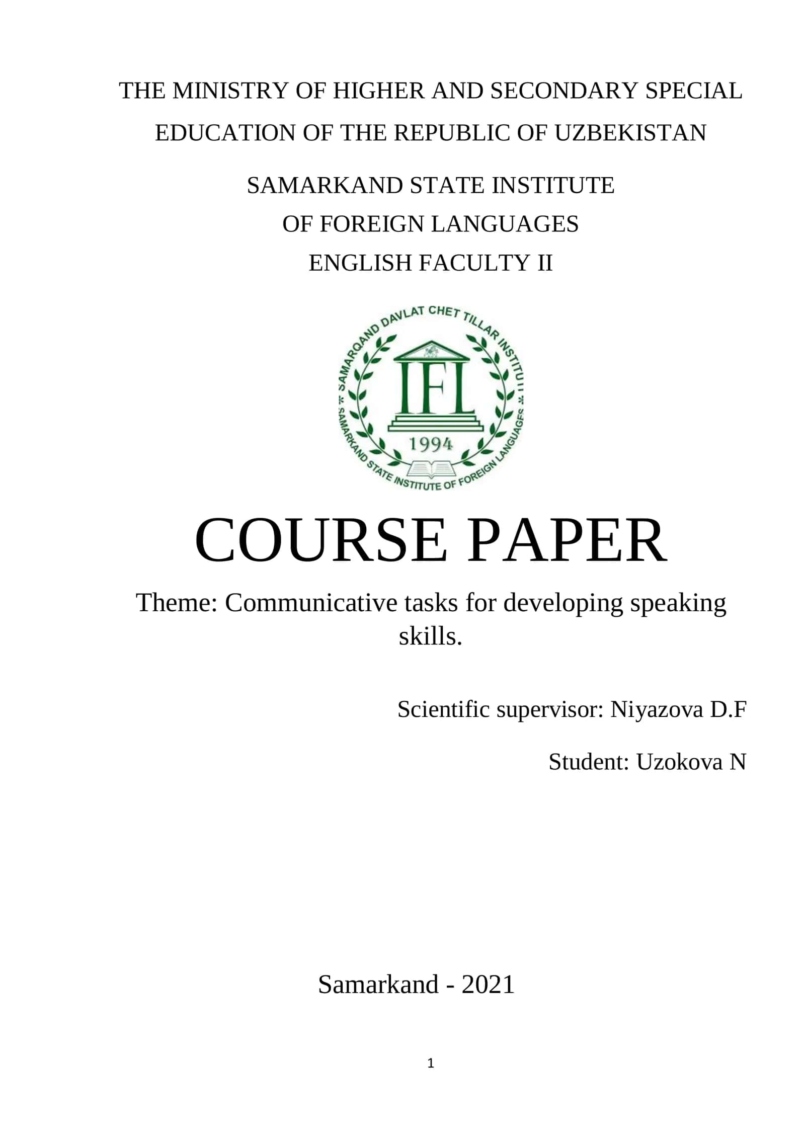 Communicative tasks for developing speaking skills 1