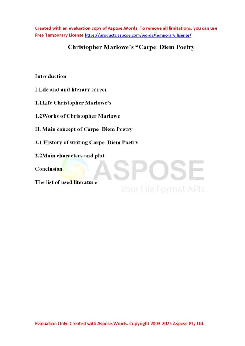 Christopher Marlowe’s “Carpe Diem Poetry 1