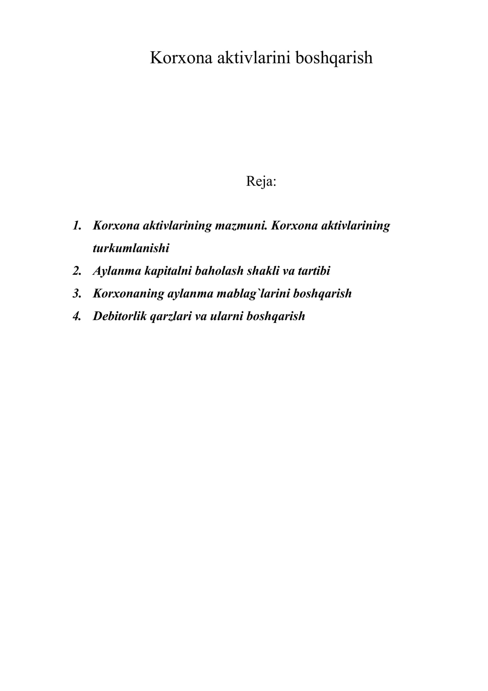 Korxona aktivlarini boshqarish 1