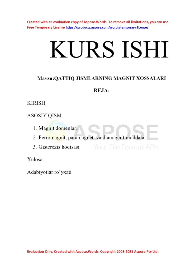QATTIQ JISMLARNING MAGNIT XOSSALARI 1