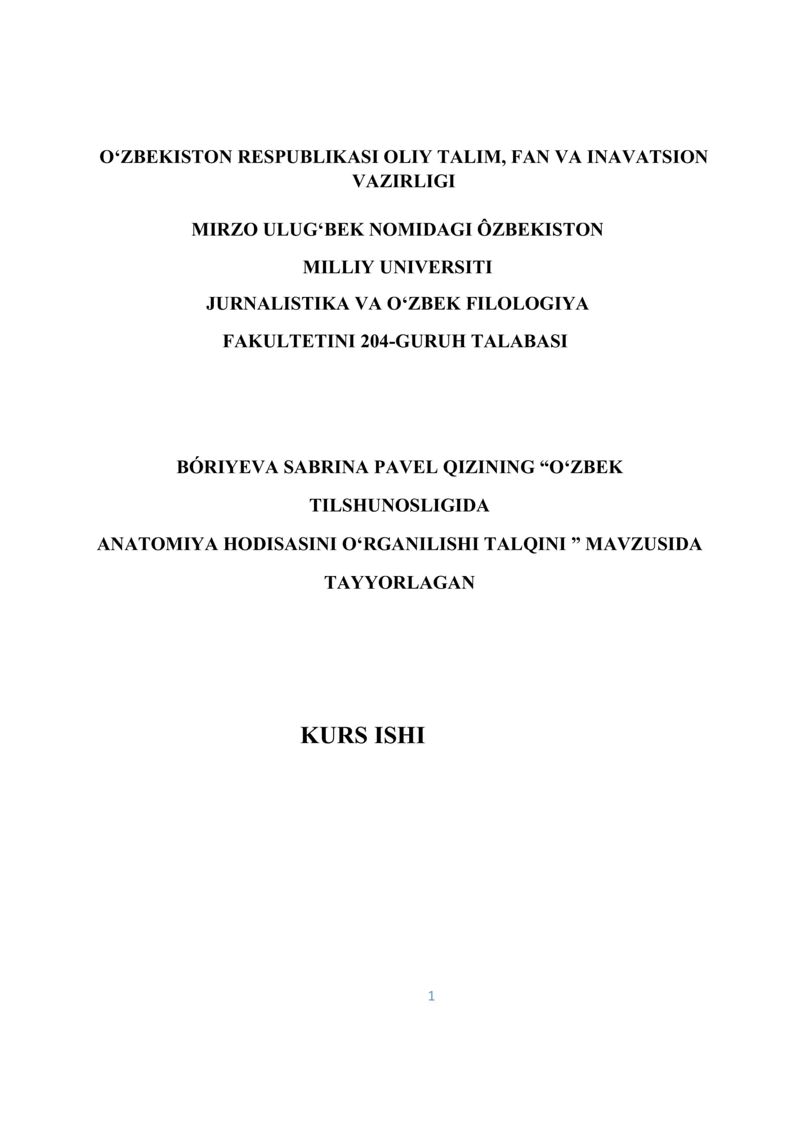 O‘ZBEK TILSHUNOSLIGIDA ANATOMIYA HODISASINI O‘RGANILISHI TALQINI 1