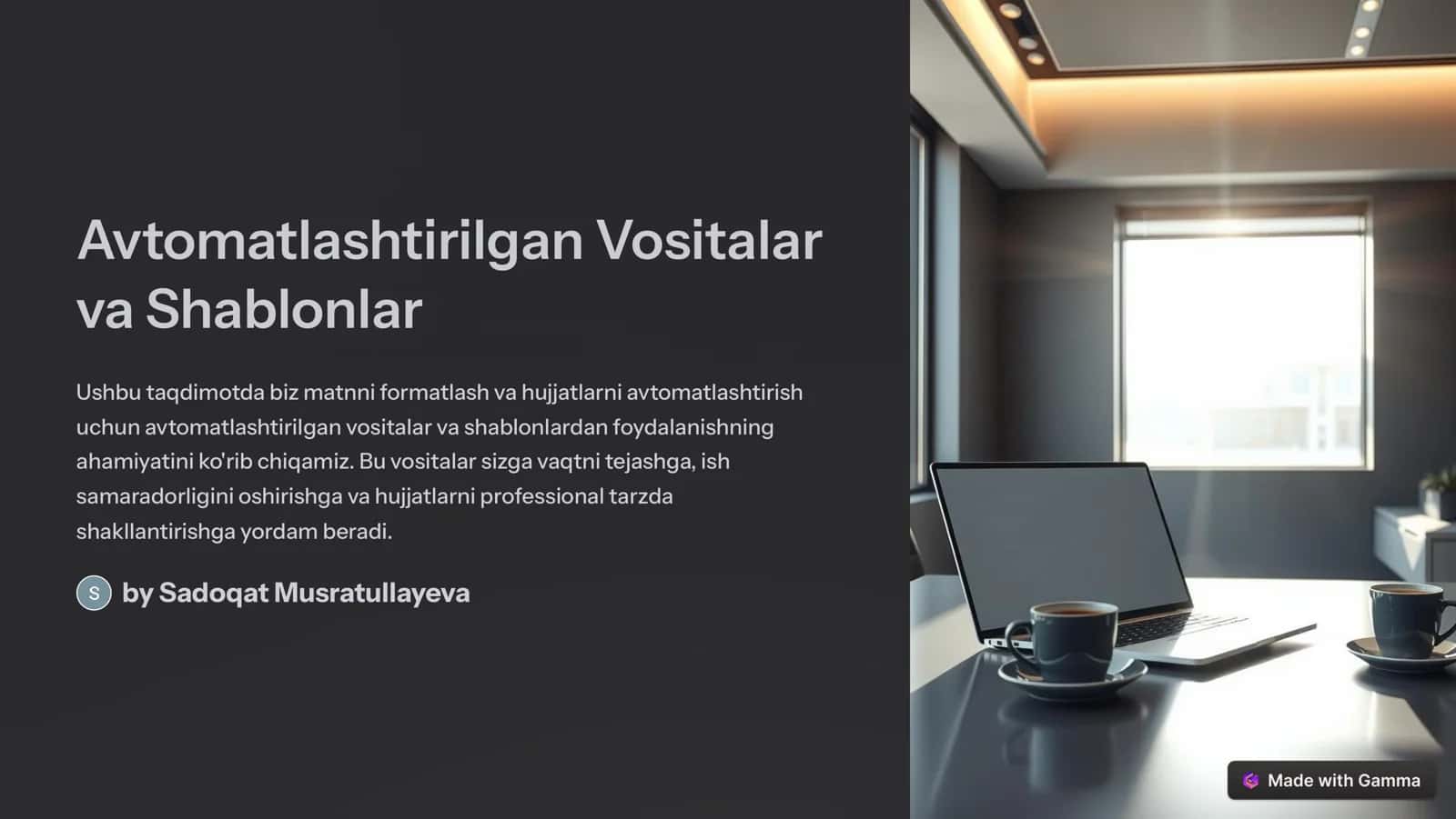 Avtomatlashtirilgan Vositalar va Shablonlar 1