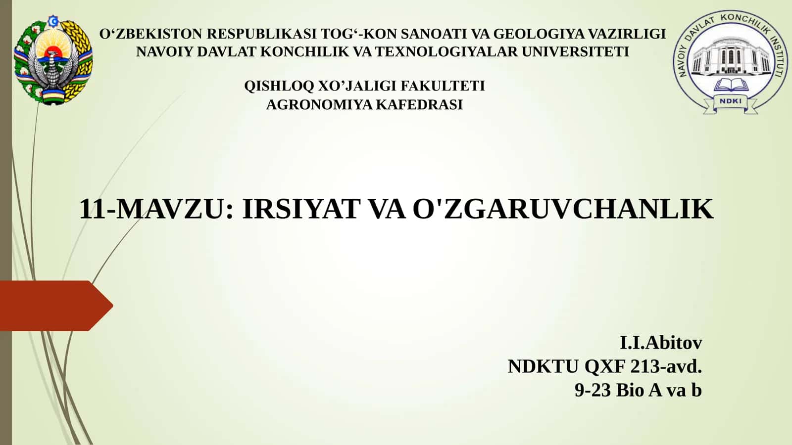 IRSIYAT VA O'ZGARUVCHANLIK 1