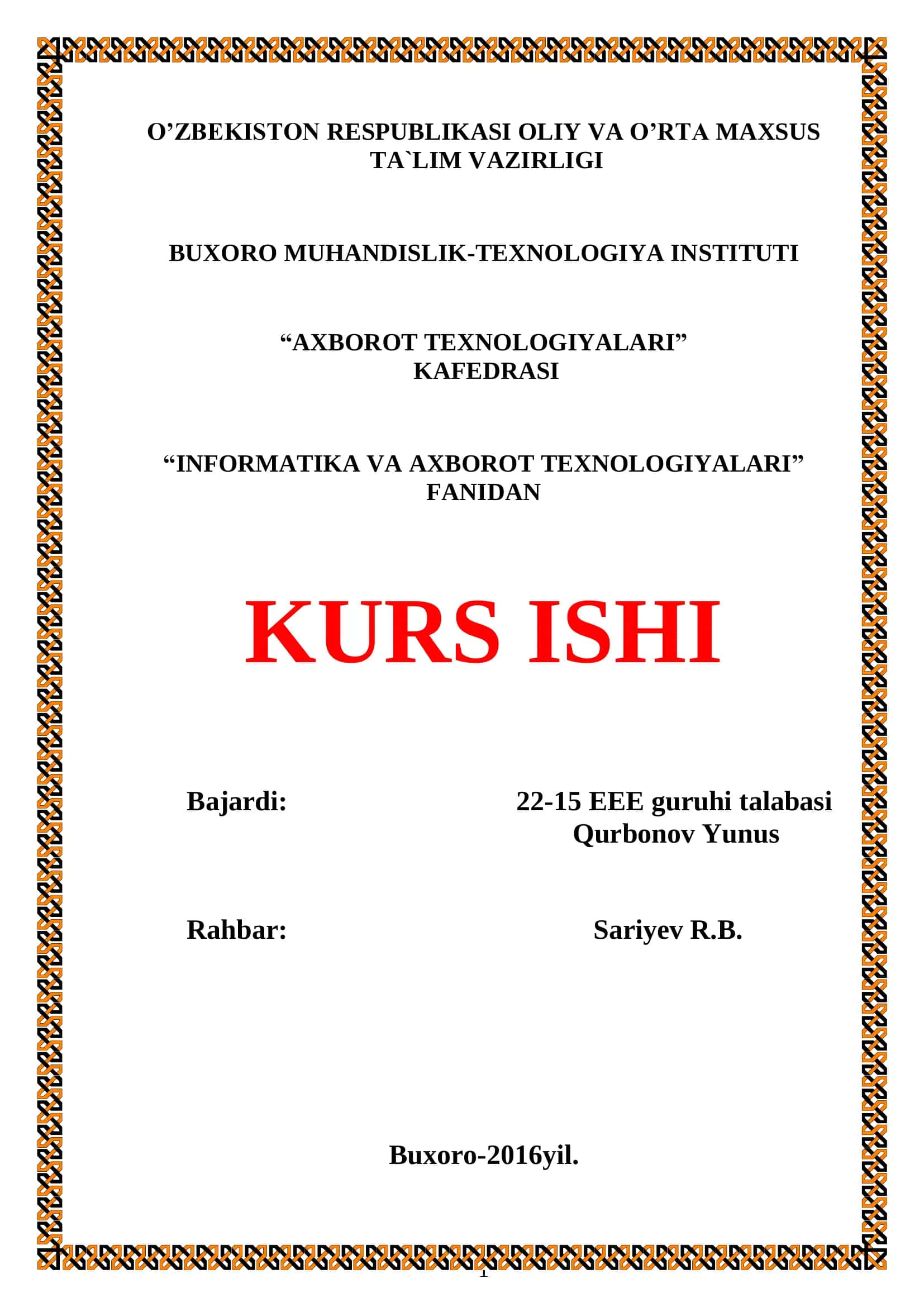 Informatika va Axborot Texnologiyalari 1