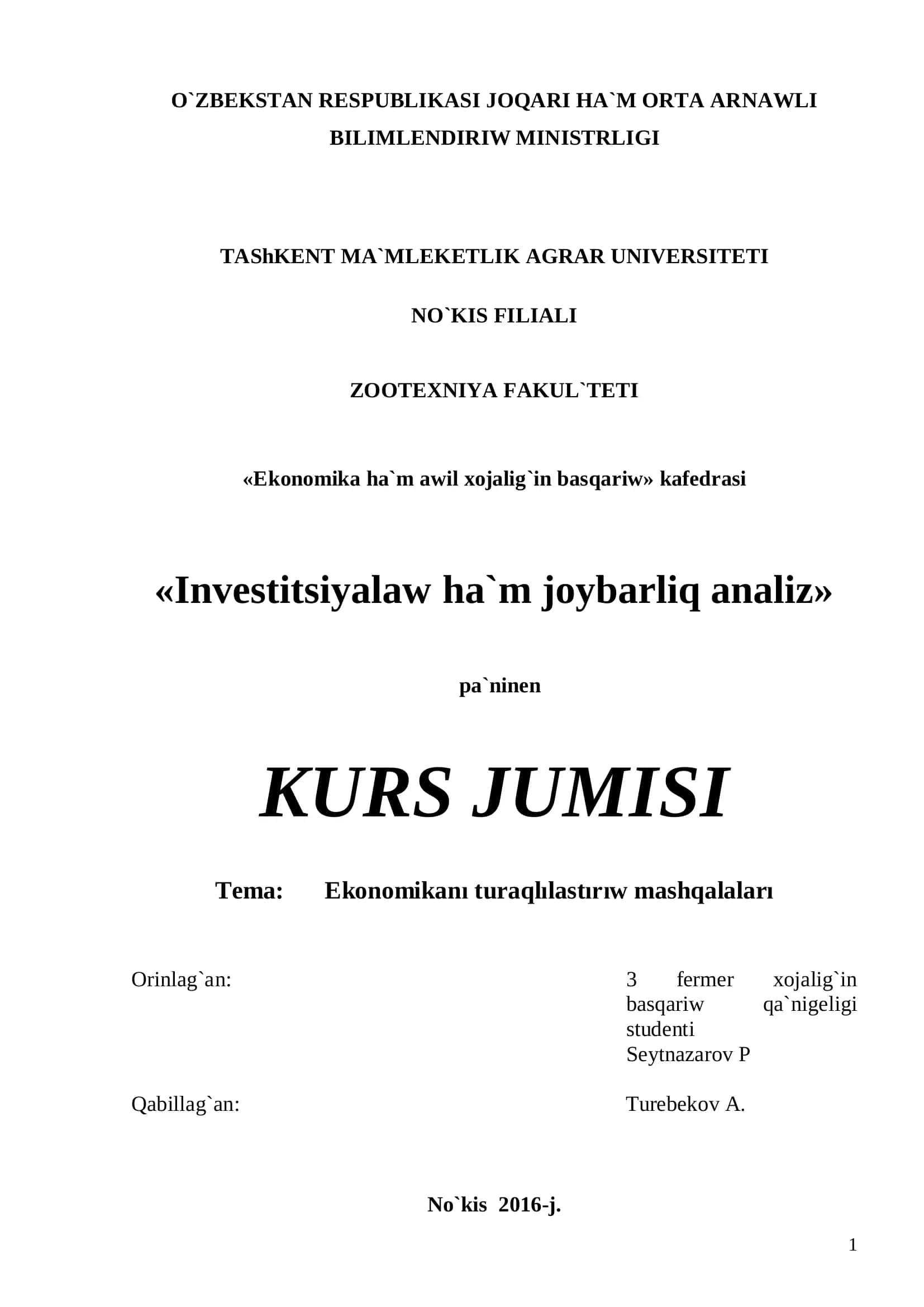 EkonomikanÕ turaqlÕlastÕUÕw mashqalalar 1