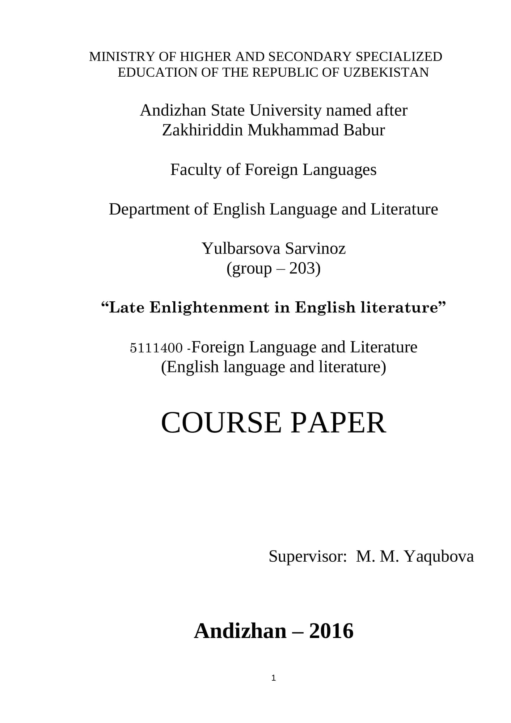 Late Enlightenment in English literature 1
