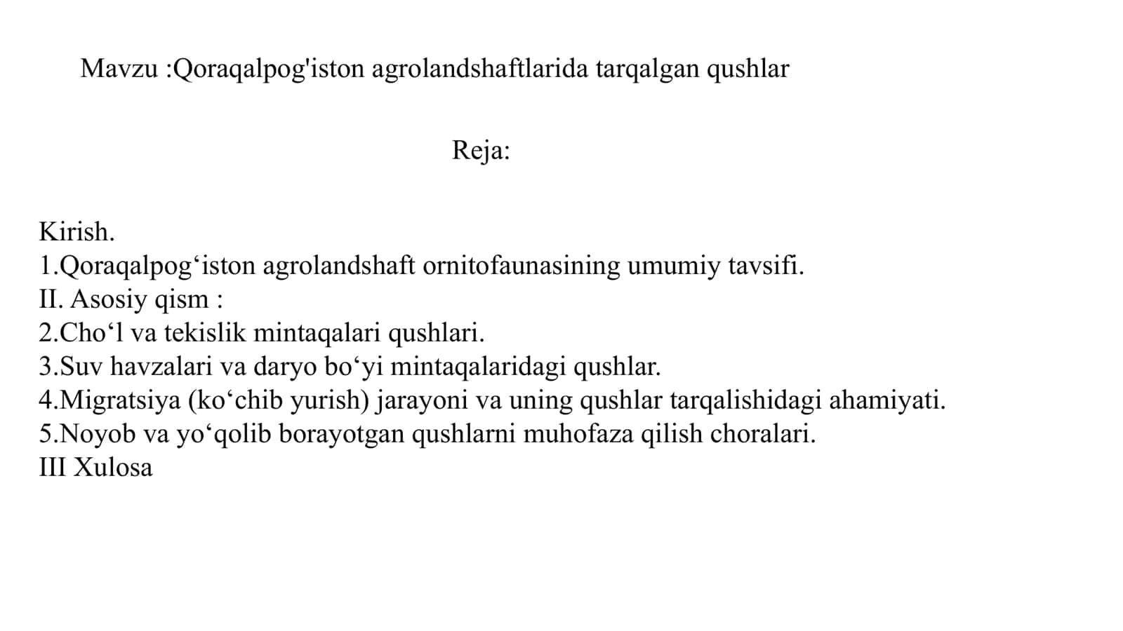 Qoraqalpog'iston agrolandshaftlarida tarqalgan qushlar 1