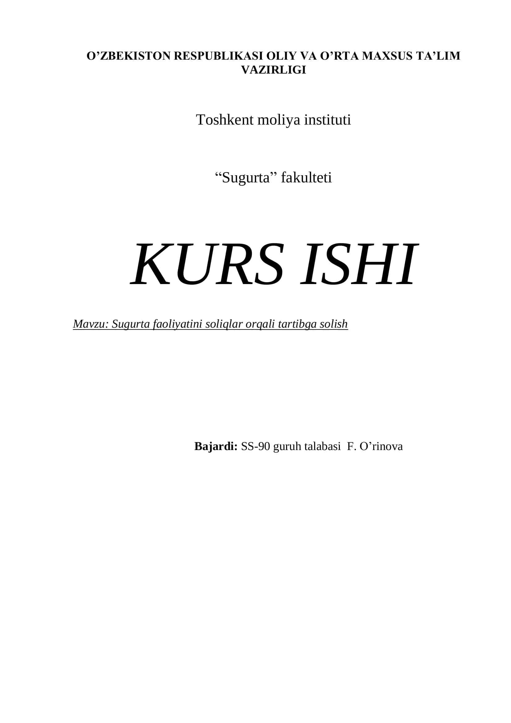 Sugurta faoliyatini soliqlar orqali tartibga solish 1