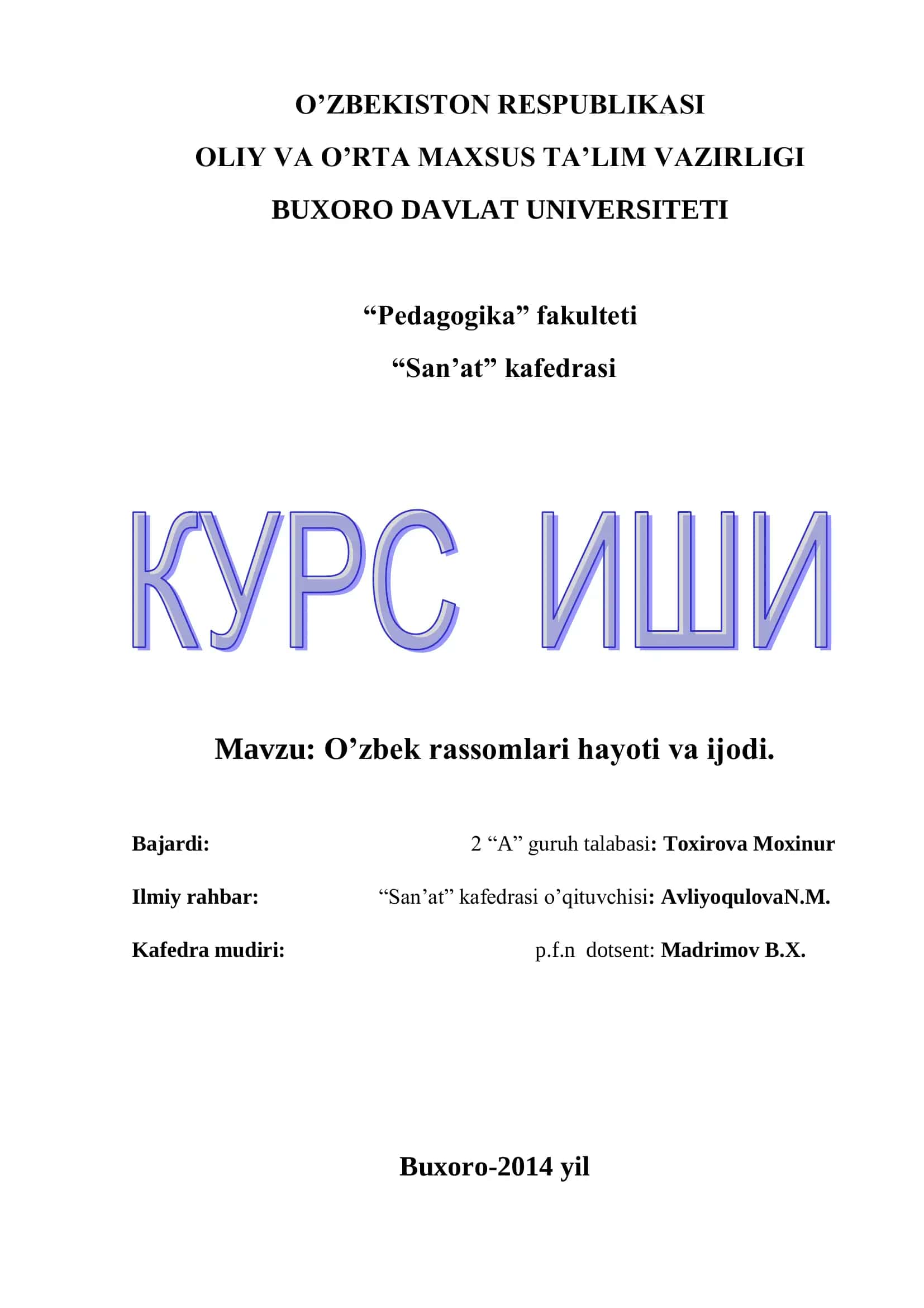 O’zbek rassomlari hayoti va ijodi 1