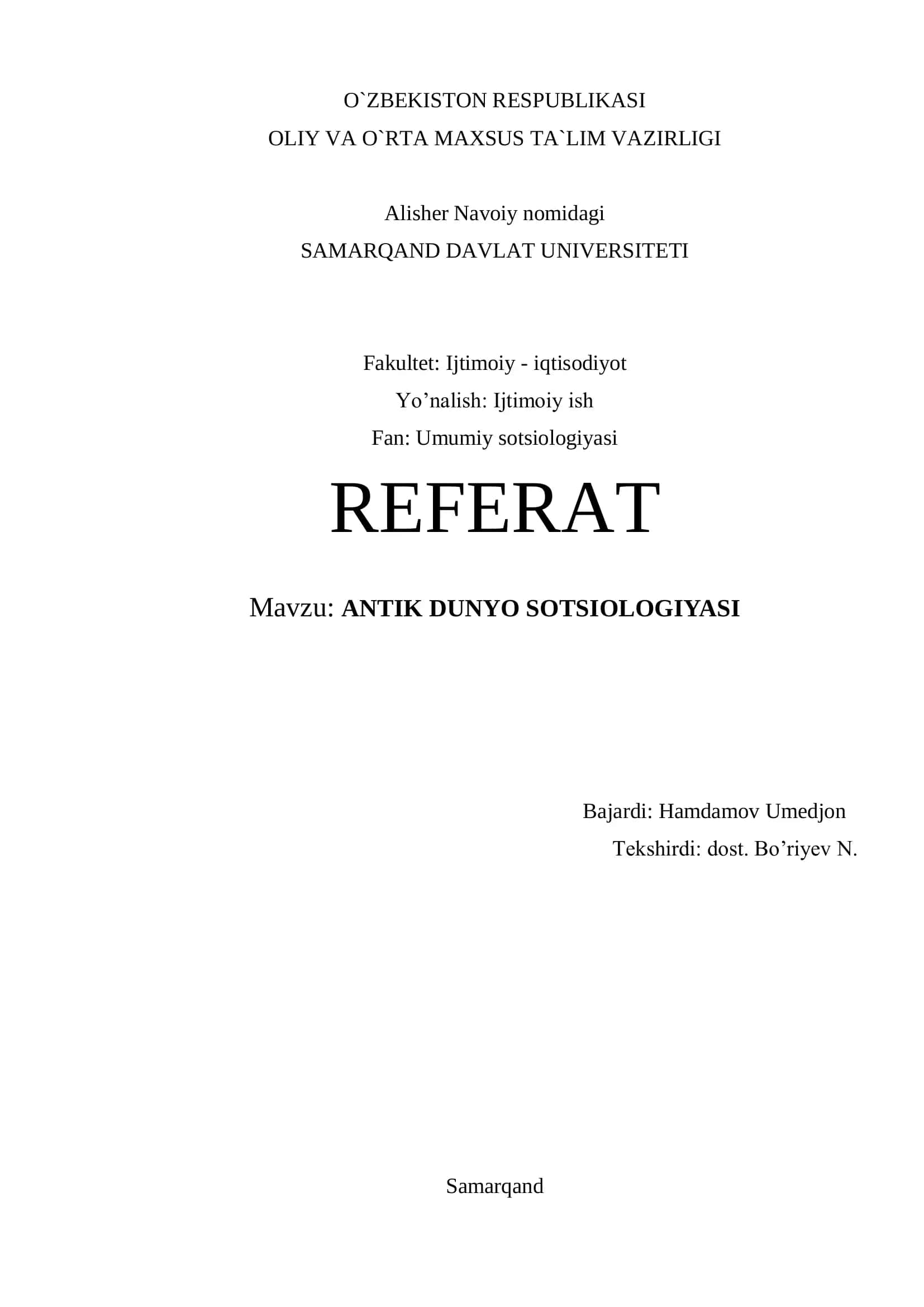 Antik Dunyo Sotsiologiyasi 1