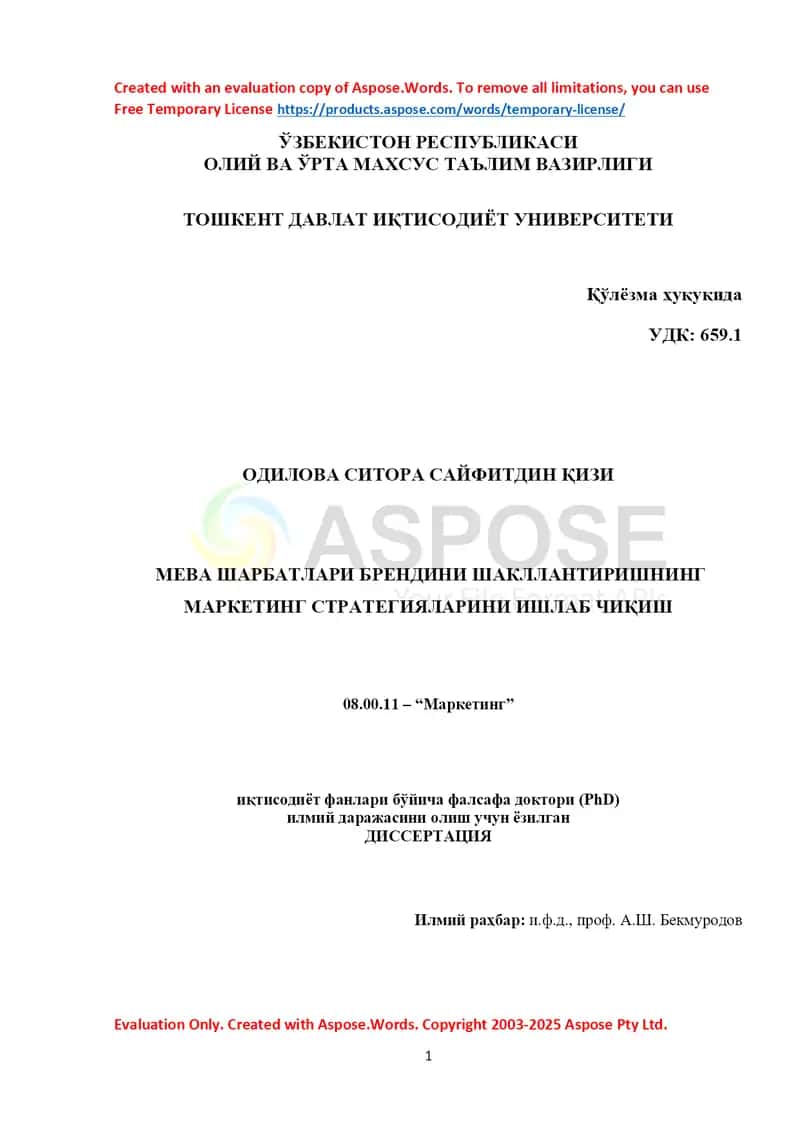 Meva sharbatlari brendini shakllantirishning marketing strategiyalari 1