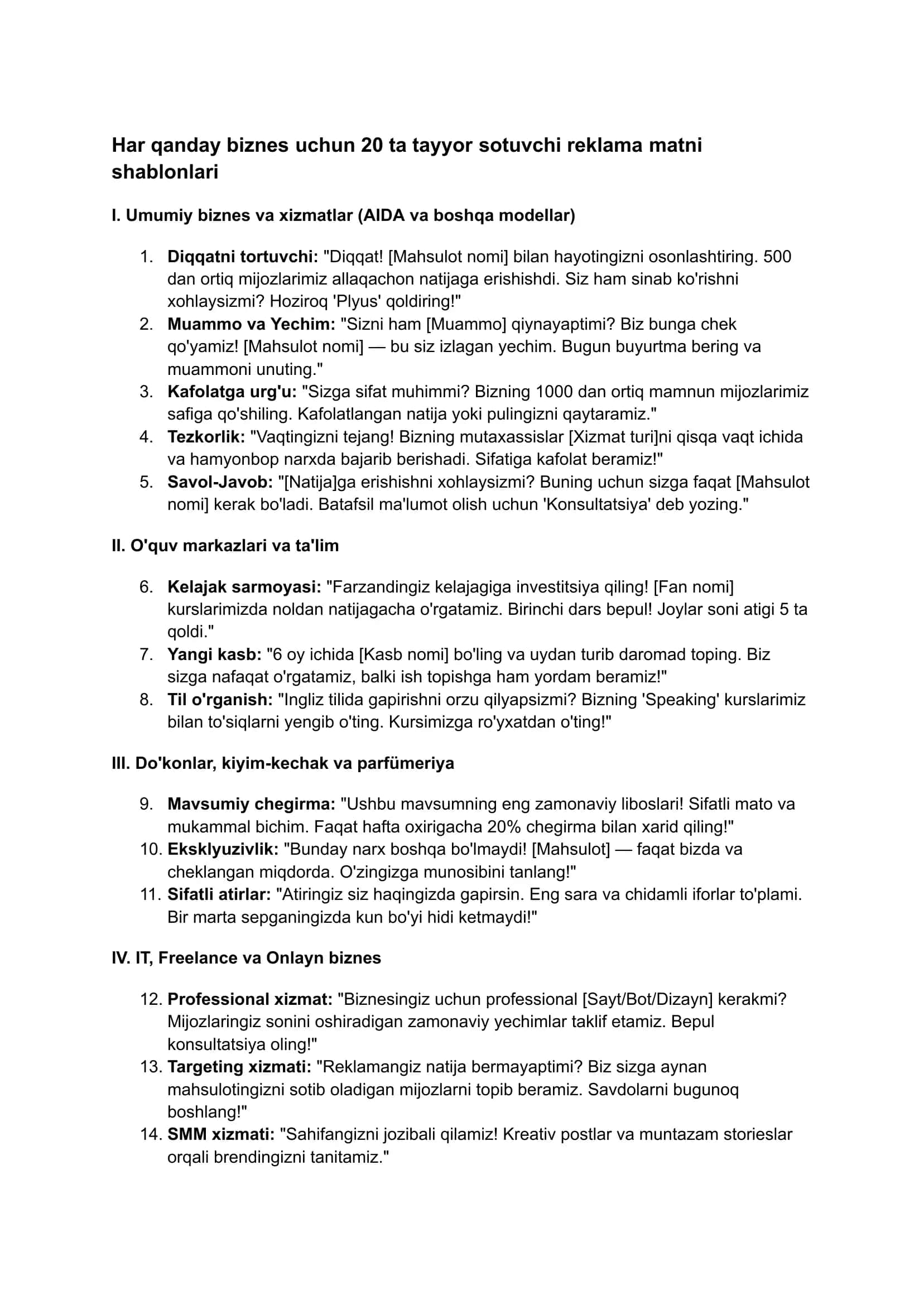 20 ta tayyor sotuvchi reklama matnlari shablonlari 1